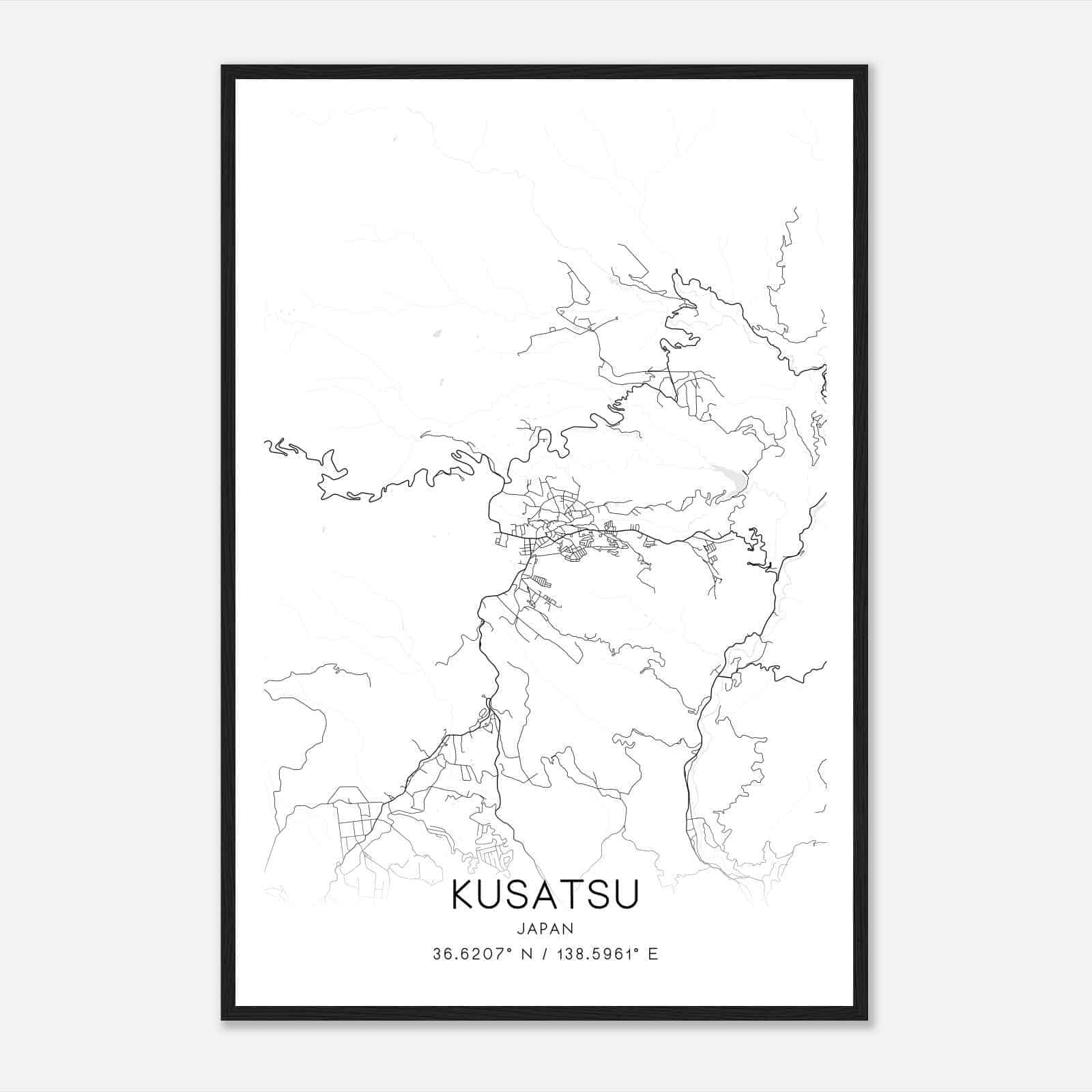 Kusatsu Japan Map Poster, Kusatsu City Road Wall Art Print