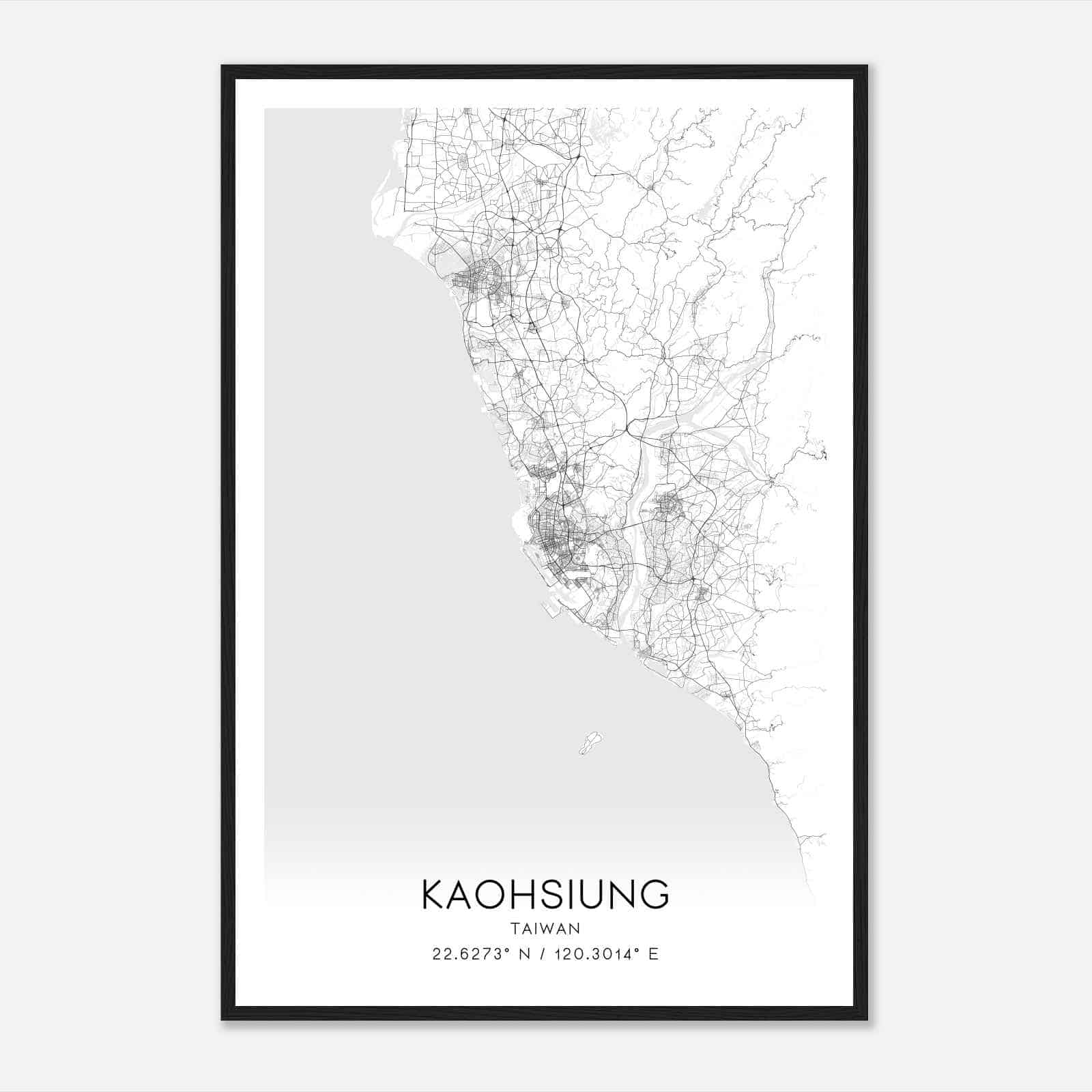 Kaohsiung Taiwan Map Poster, Kaohsiung City Road Wall Art Print
