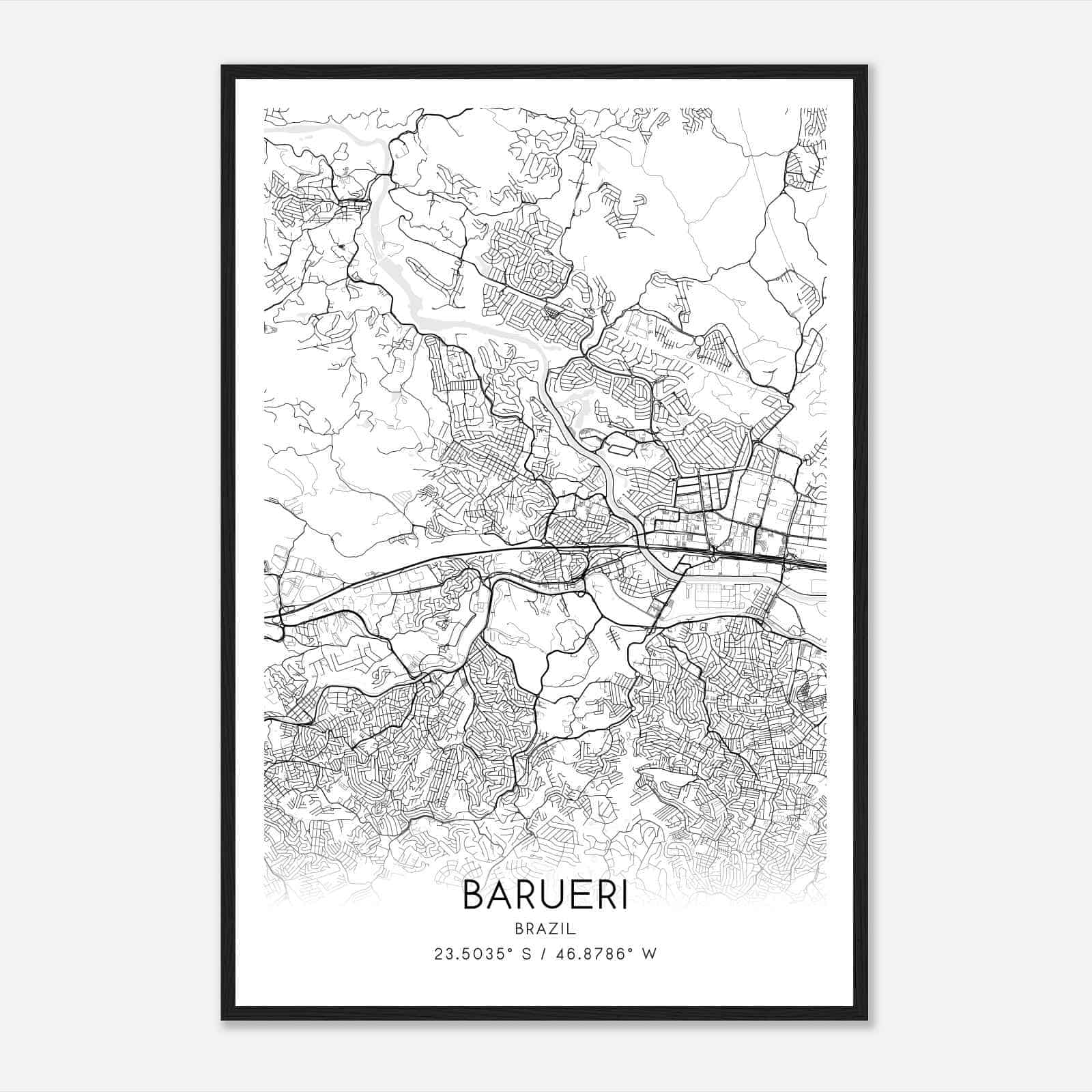 Barueri Brazil Map Poster, Barueri City Road Wall Art Print