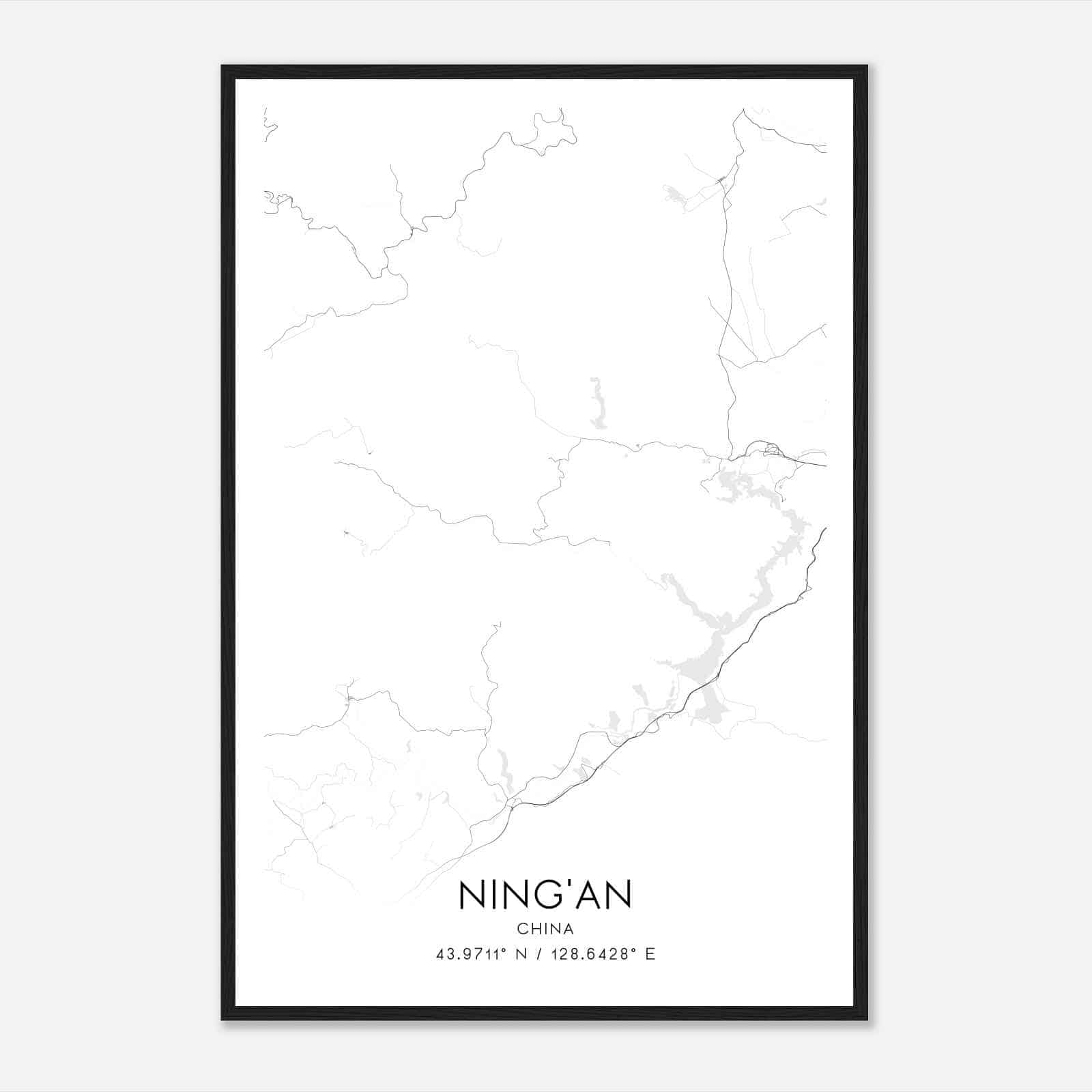 NingAn China Map Poster, NingAn City Road Wall Art Print