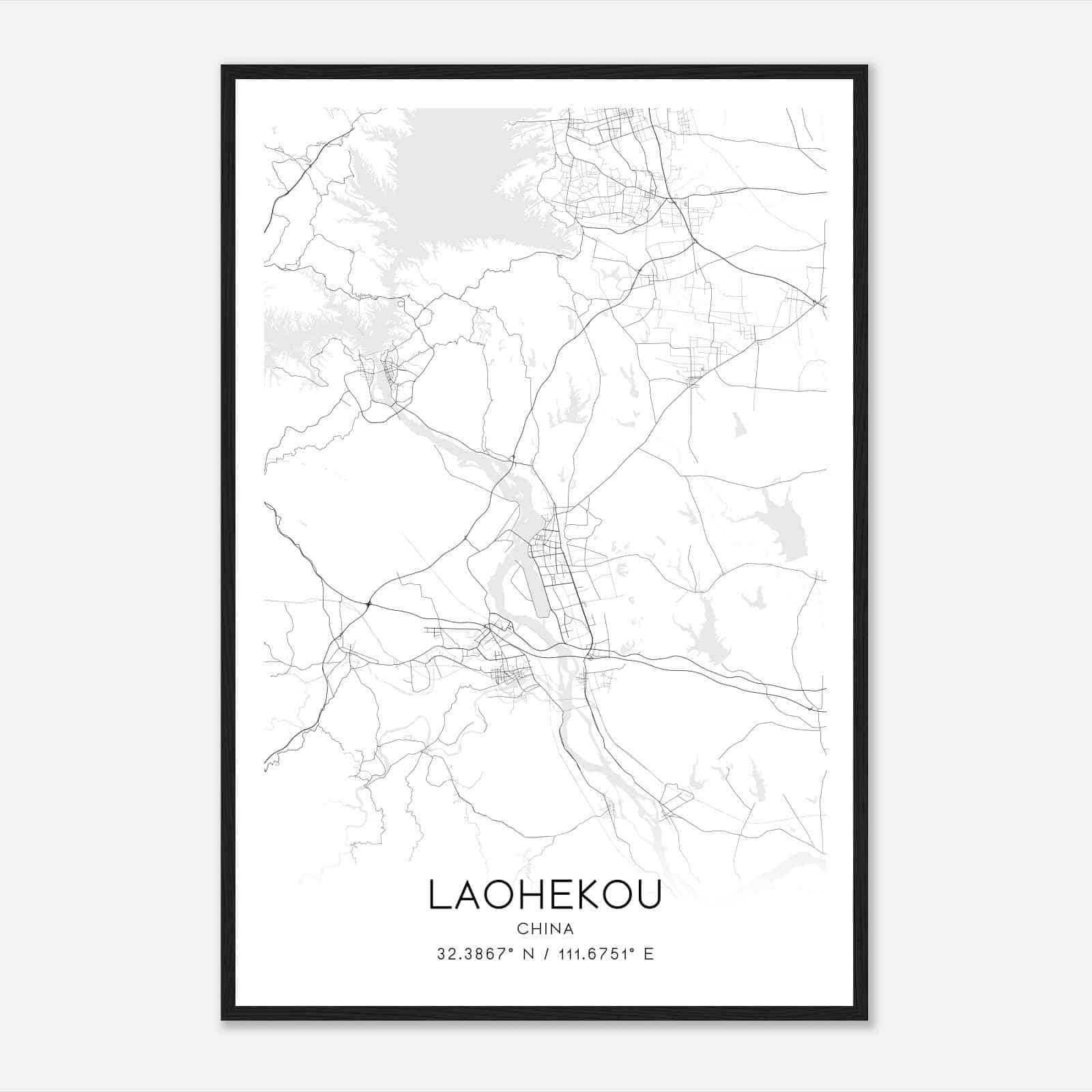 Laohekou China Map Poster, Laohekou City Road Wall Art Print