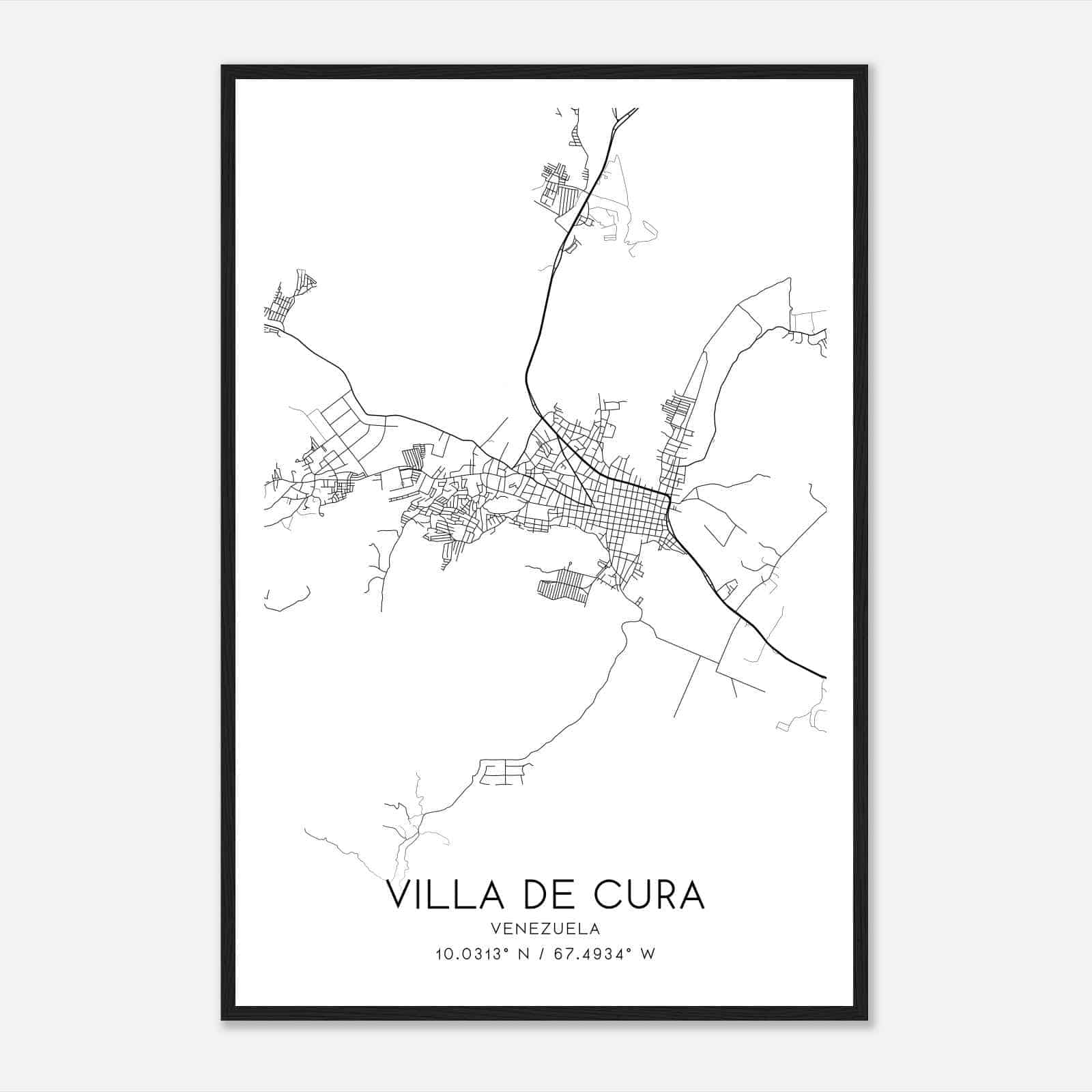 Villa de Cura Venezuela Map Poster, Villa de Cura City Road Wall Art Print