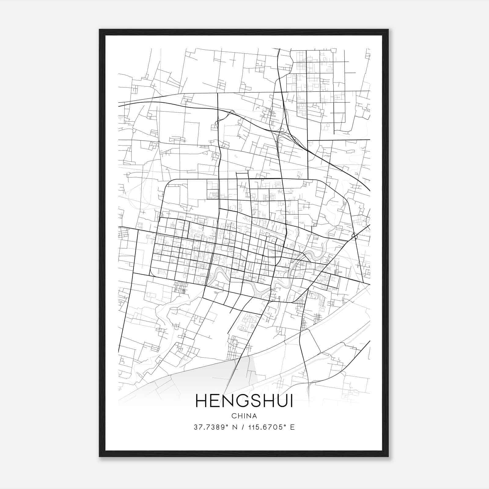 Hengshui China Map Poster, Hengshui City Road Wall Art Print
