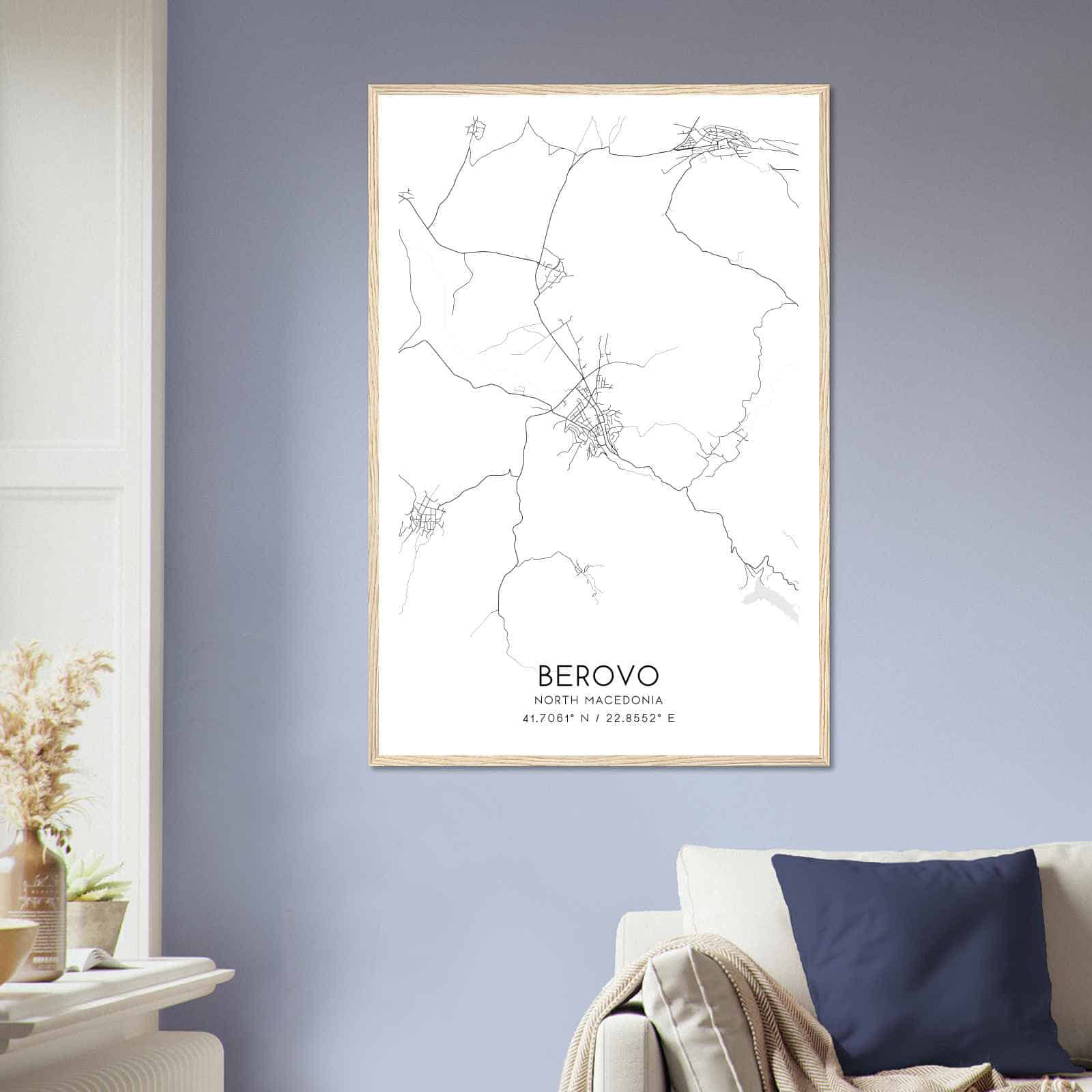 Berovo North Macedonia Map Poster, Berovo City Road Wall Art Print