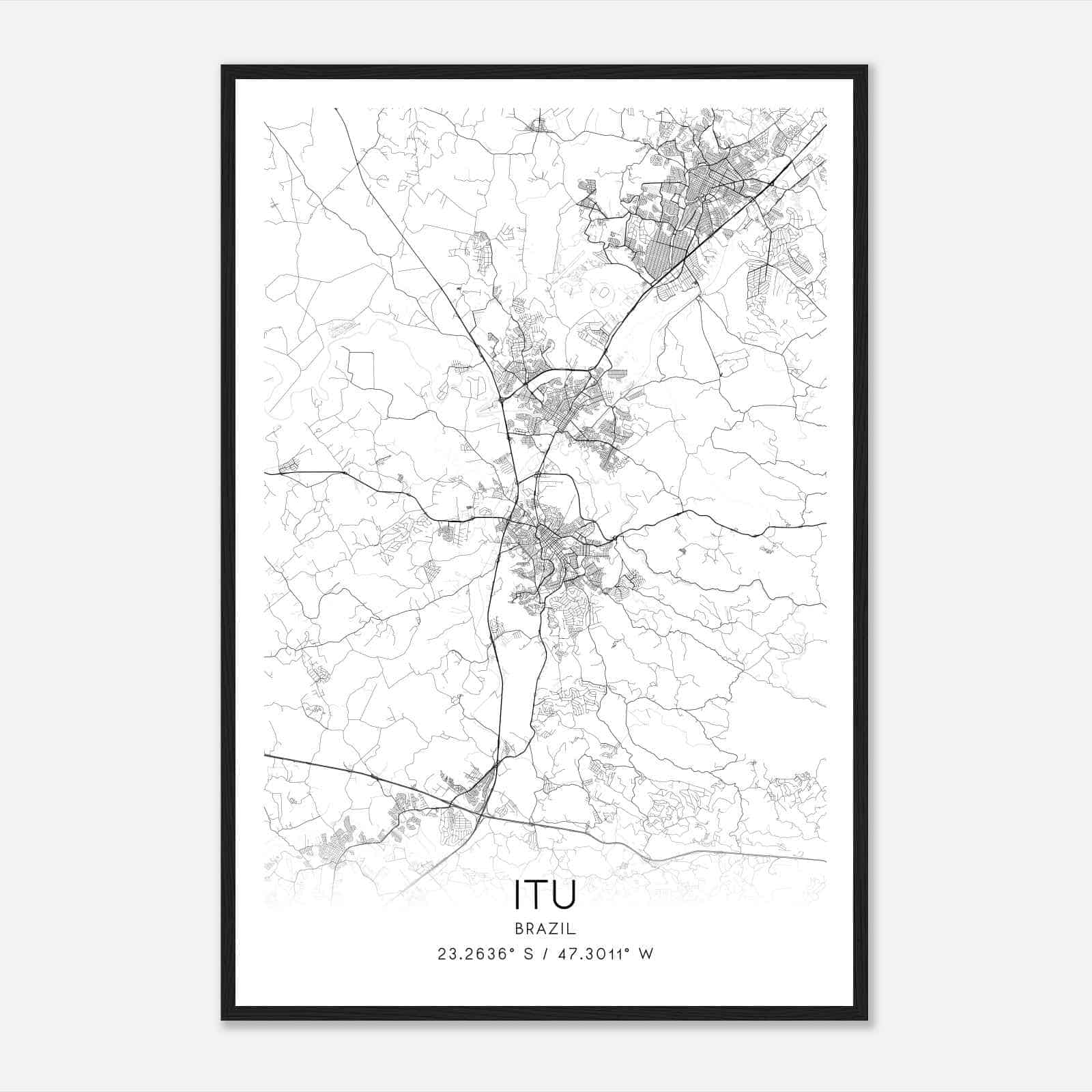 Itu Brazil Map Poster, Itu City Road Wall Art Print