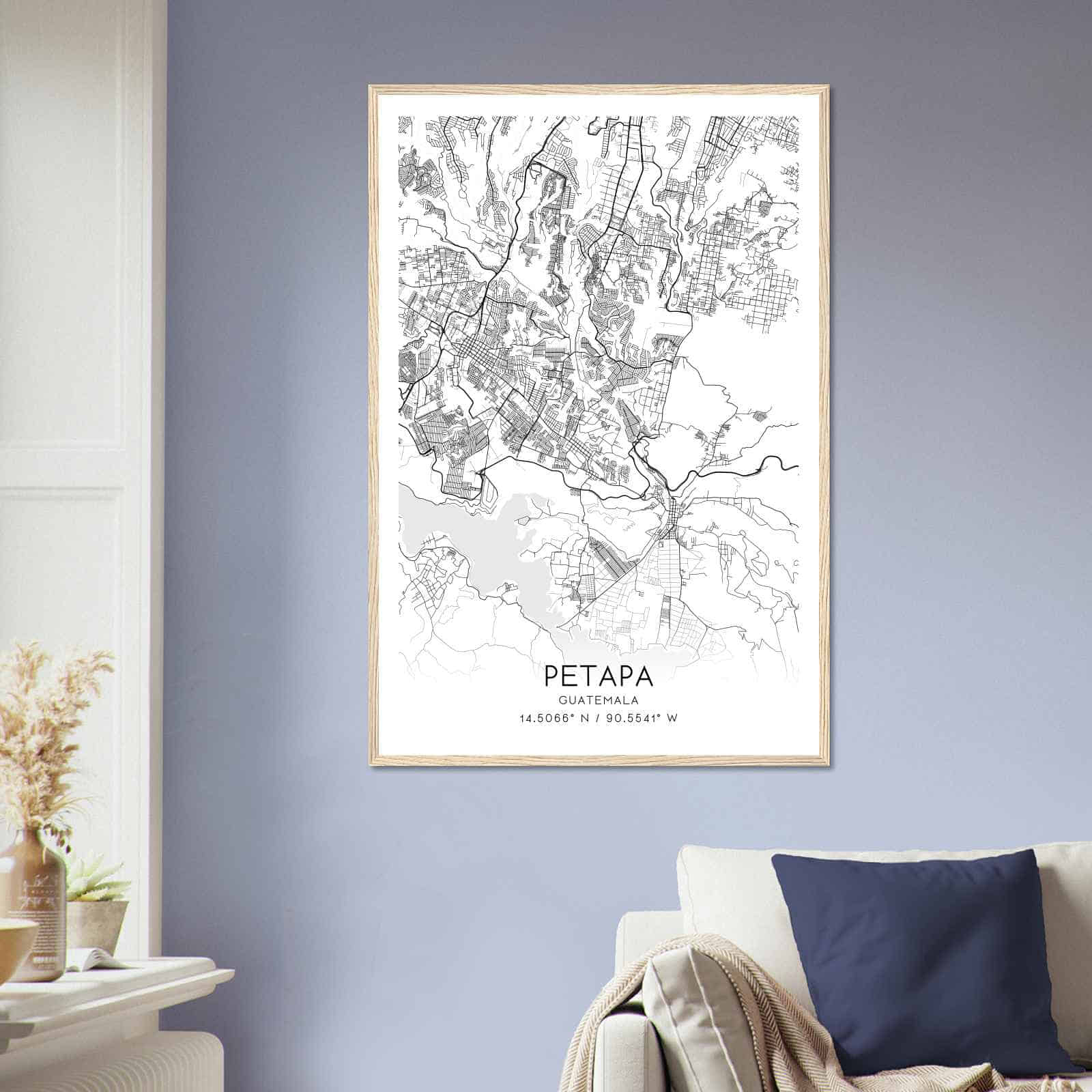 Petapa Guatemala Map Poster, Petapa City Road Wall Art Print