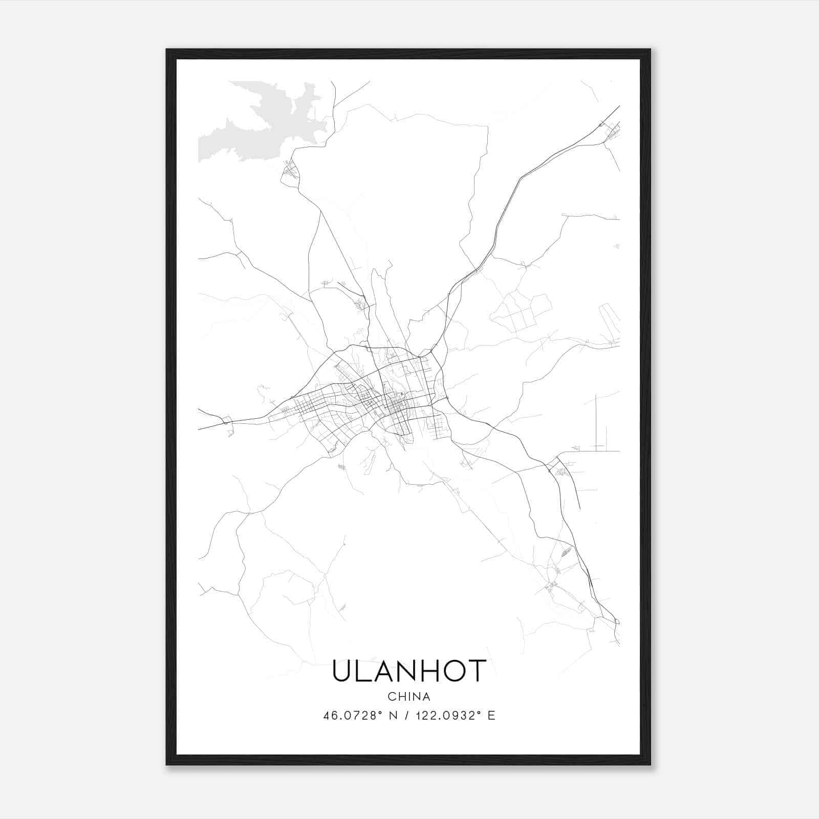 Ulanhot China Map Poster, Ulanhot City Road Wall Art Print