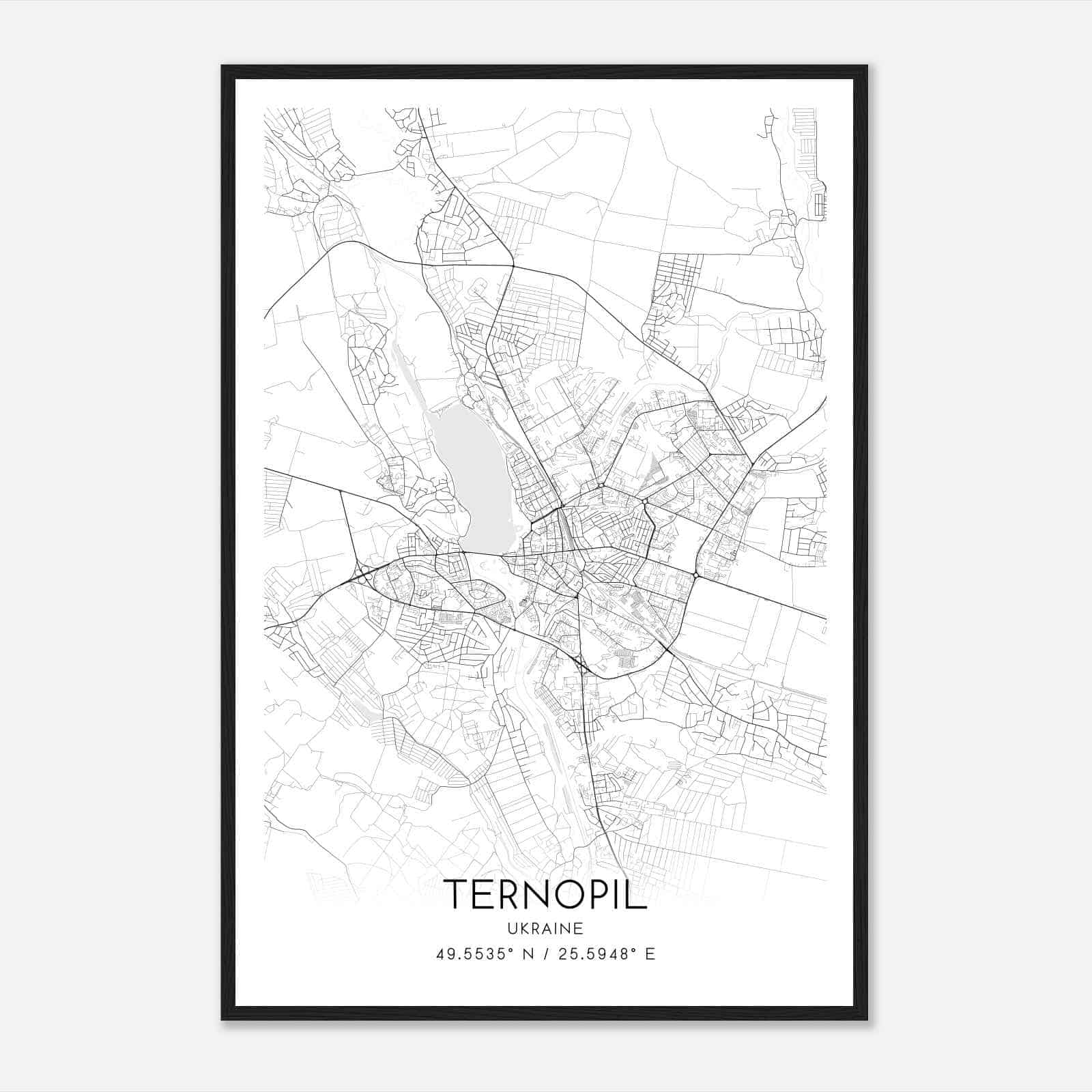Ternopil Ukraine Map Poster, Ternopil City Road Wall Art Print