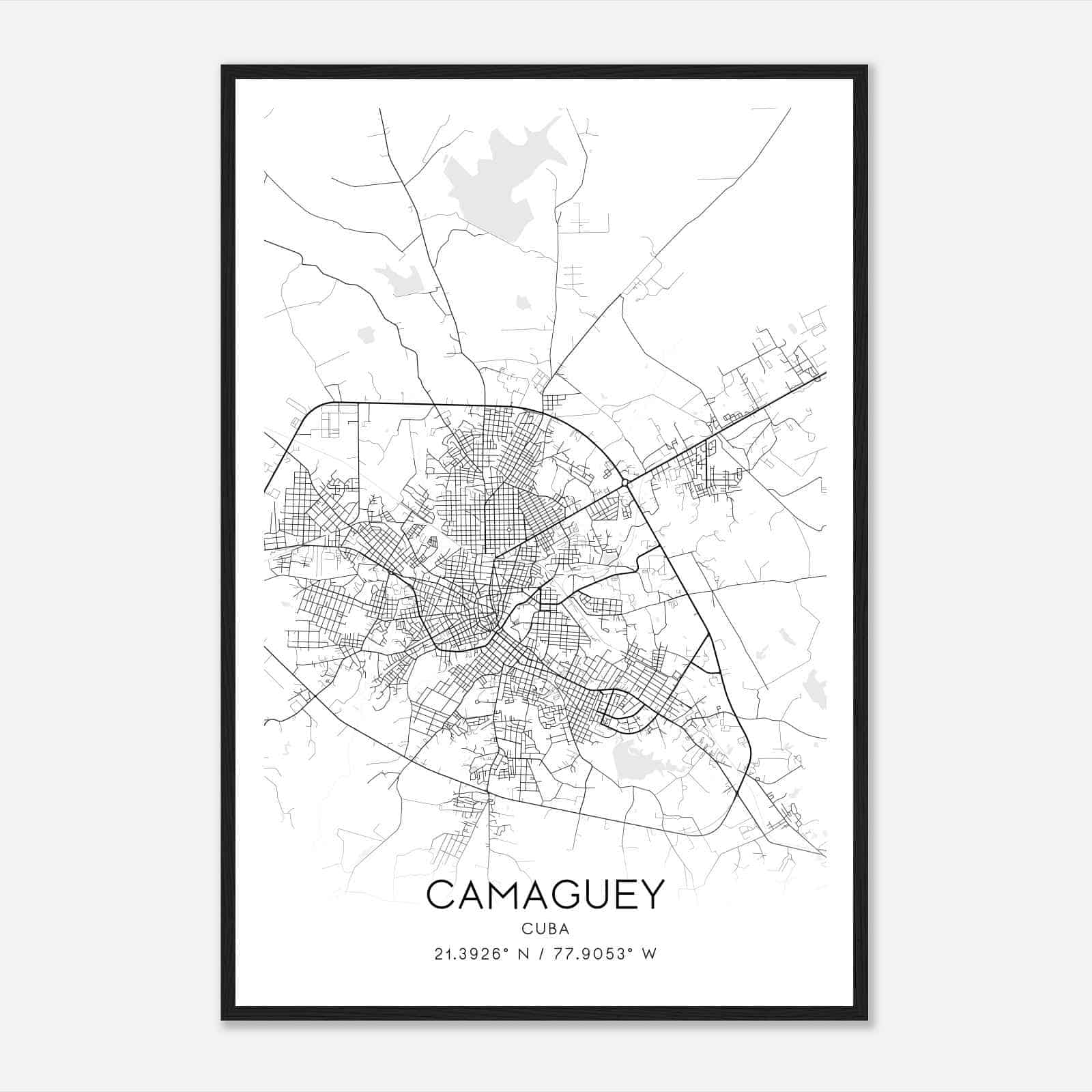 Camaguey Cuba Map Poster, Camaguey City Road Wall Art Print