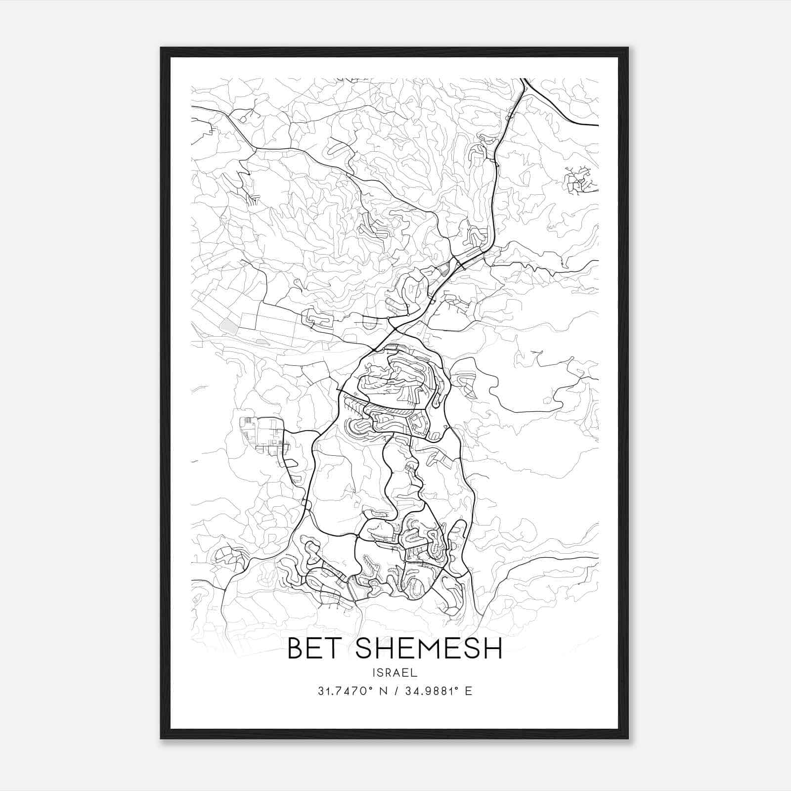 Bet Shemesh Israel Map Poster, Bet Shemesh City Road Wall Art Print