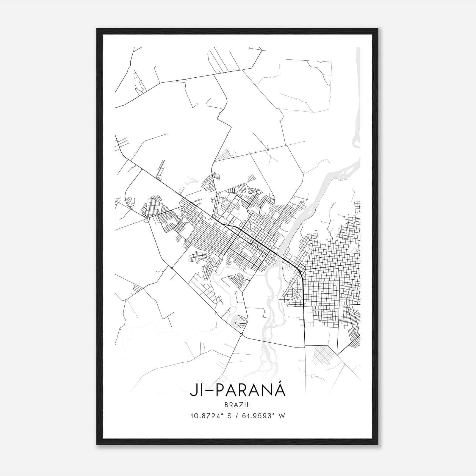 JiParana Brazil Map Poster, JiParana City Road Wall Art Print