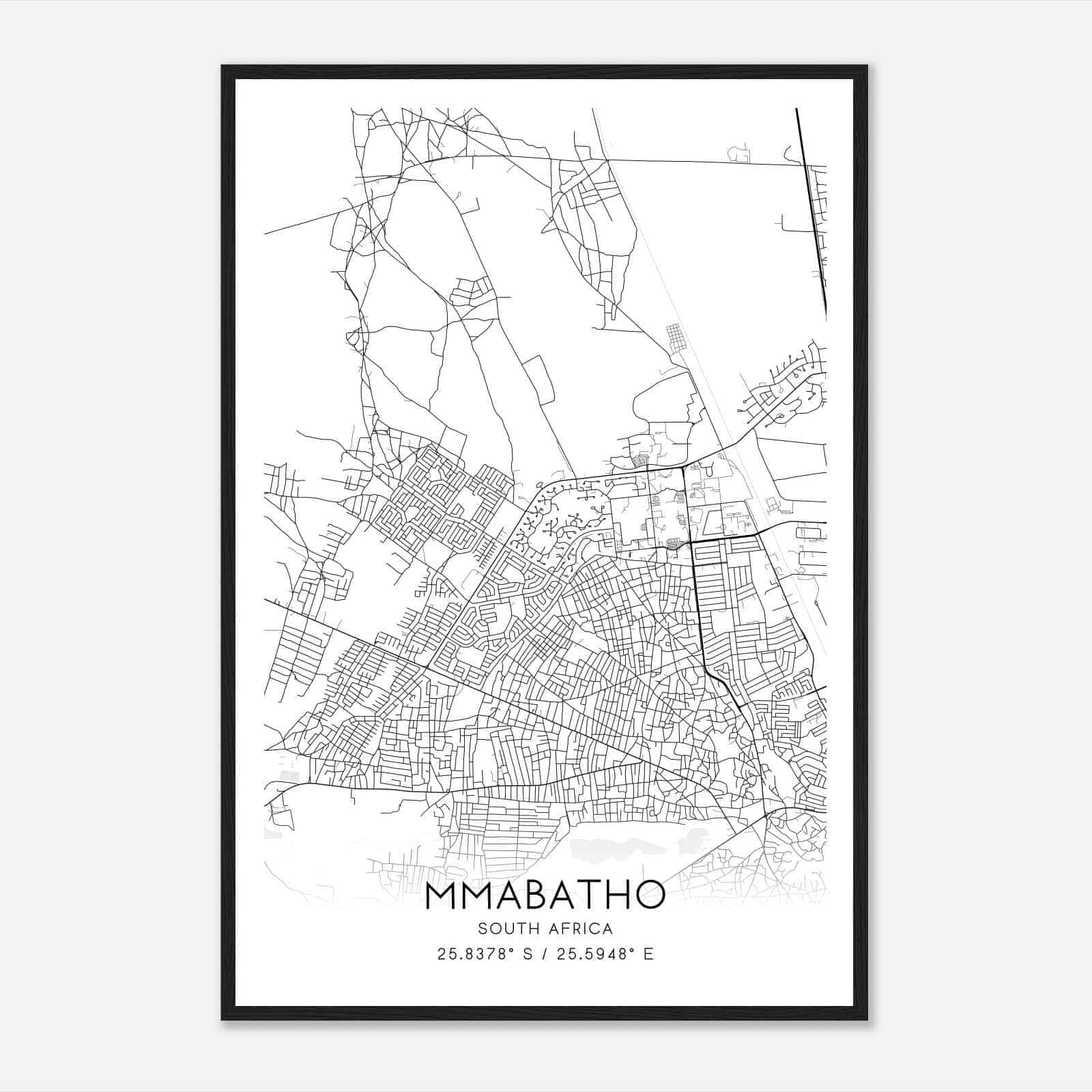 Mmabatho South Africa Map Poster, Mmabatho City Road Wall Art Print