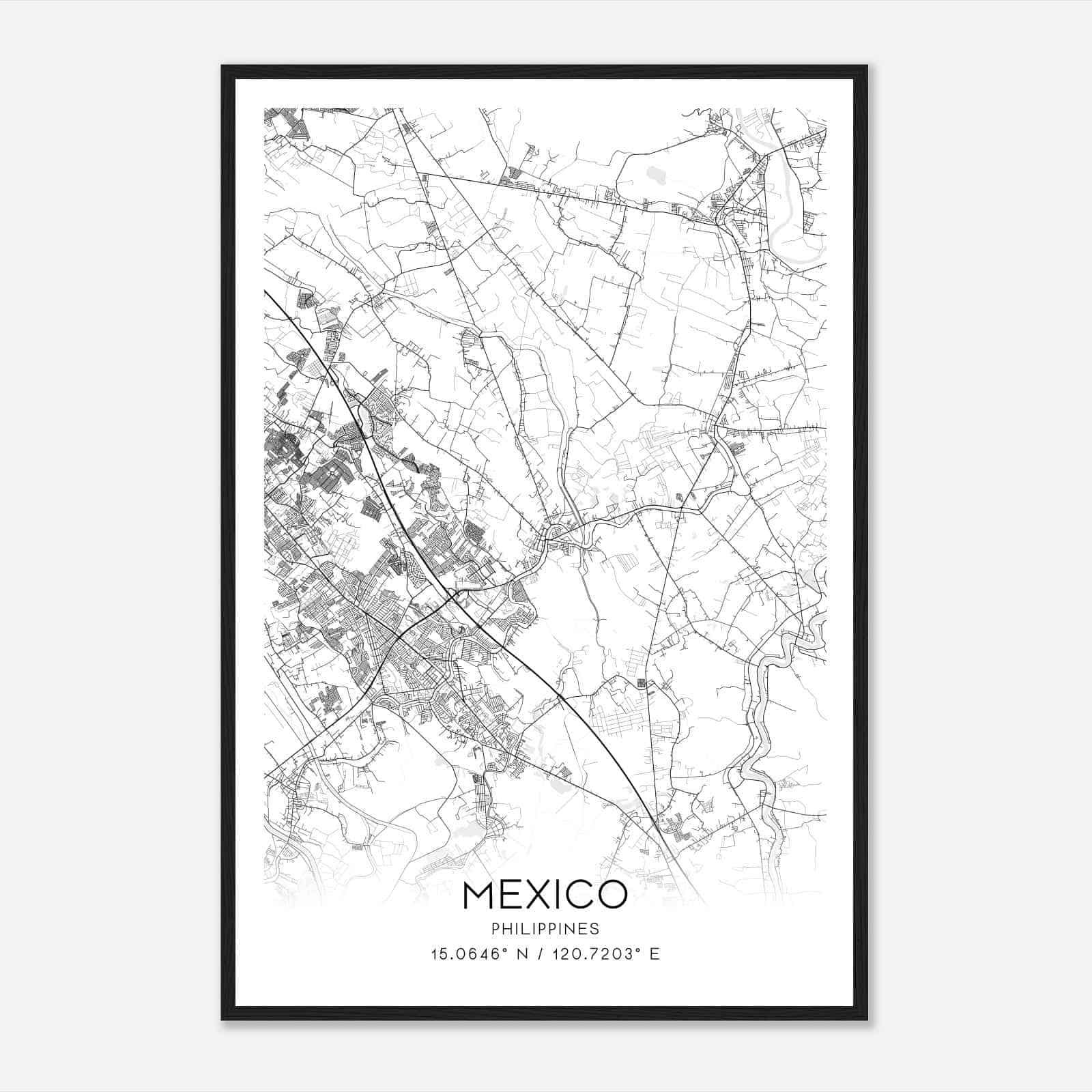 Mexico Philippines Map Poster, Mexico City Road Wall Art Print