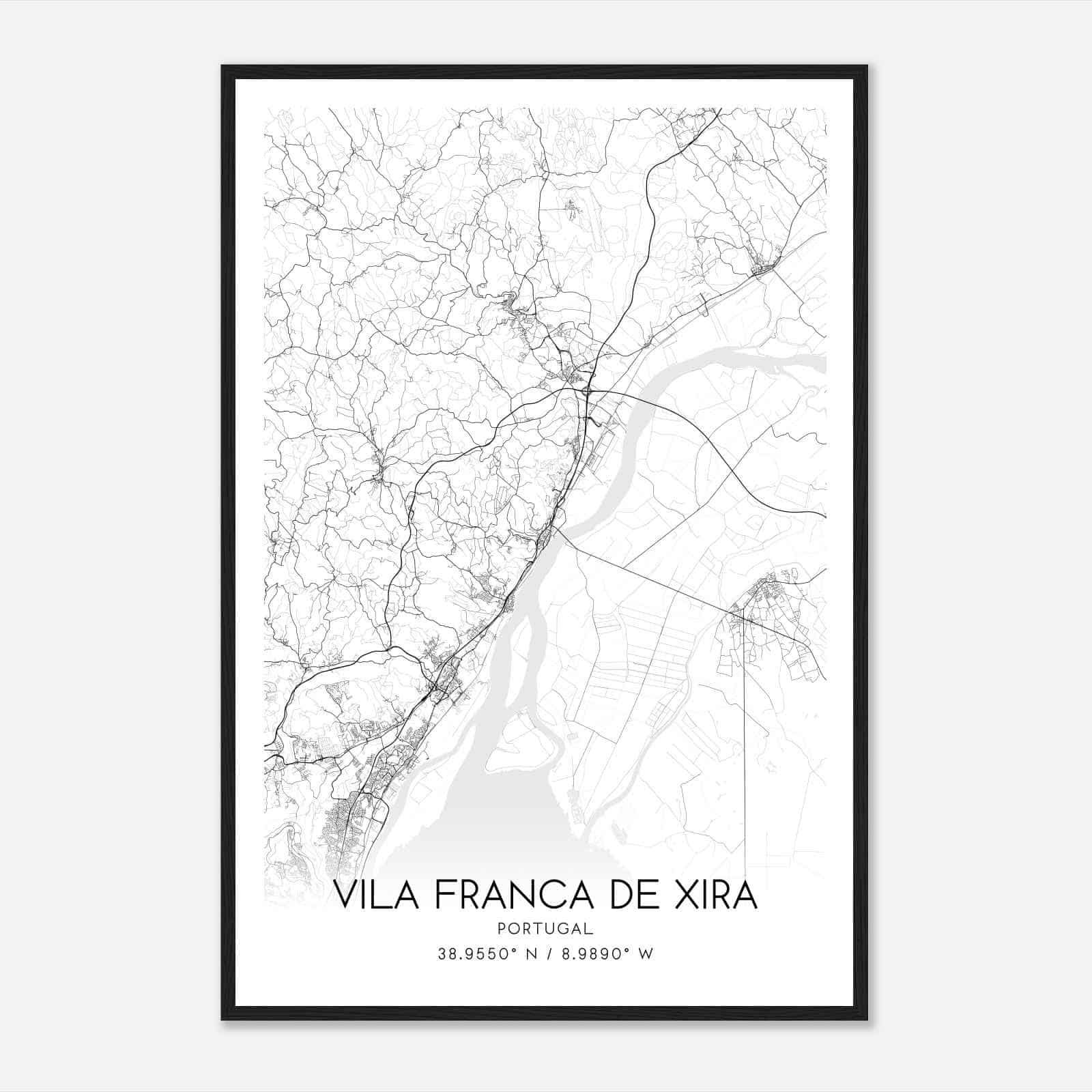 Vila Franca de Xira Portugal Map Poster, Vila Franca de Xira City Road Wall Art Print