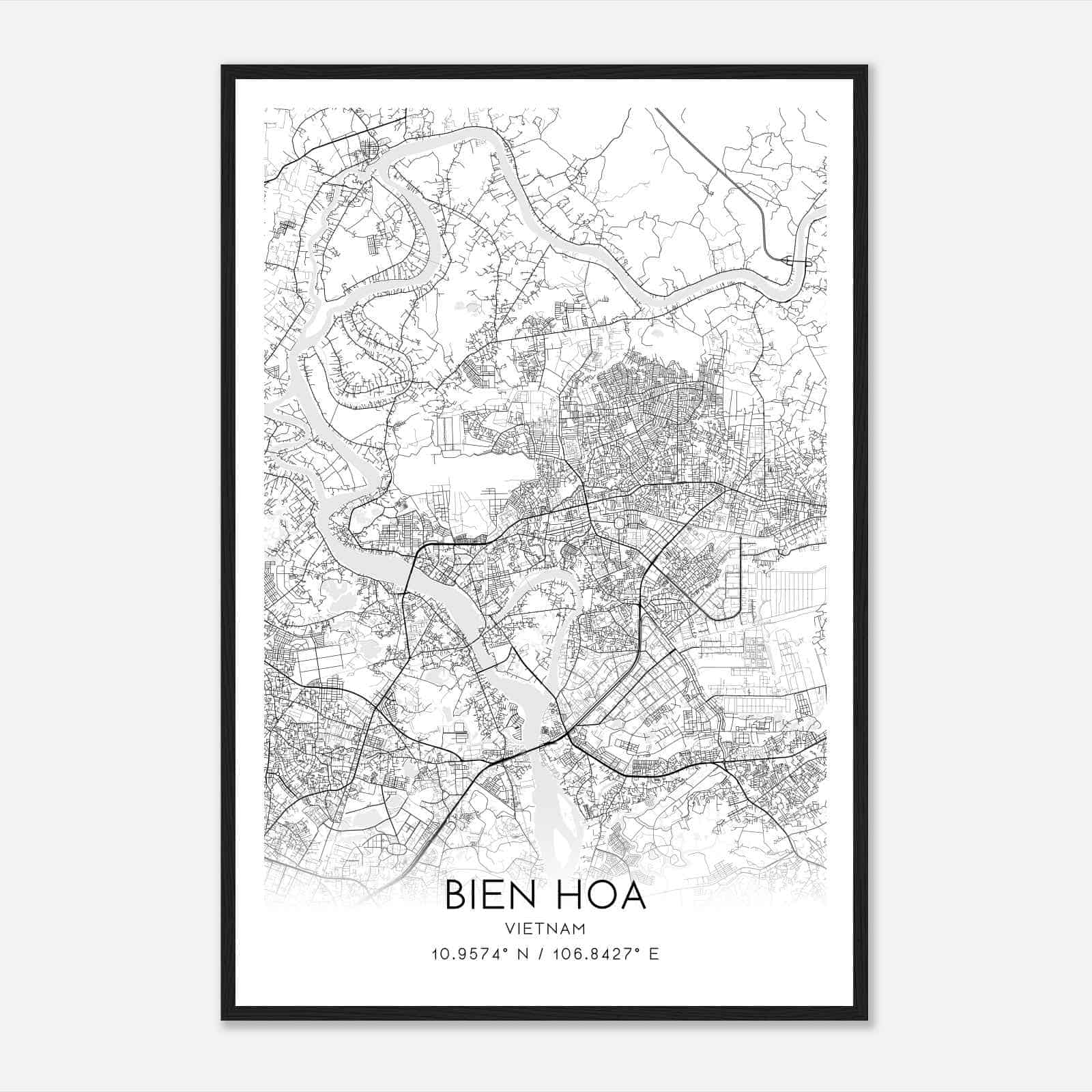 Bien Hoa Vietnam Map Poster, Bien Hoa City Road Wall Art Print