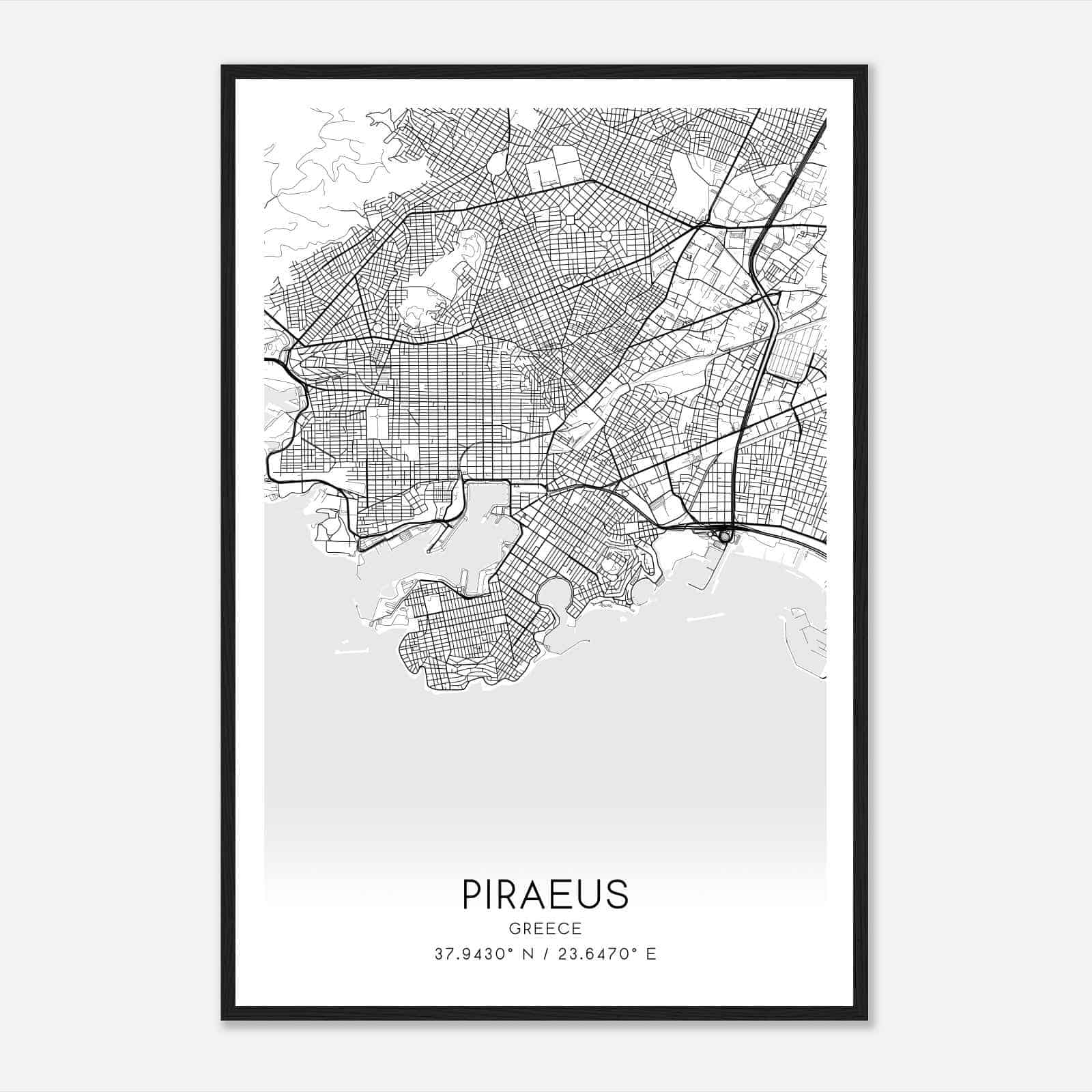 Piraeus Greece Map Poster, Piraeus City Road Wall Art Print