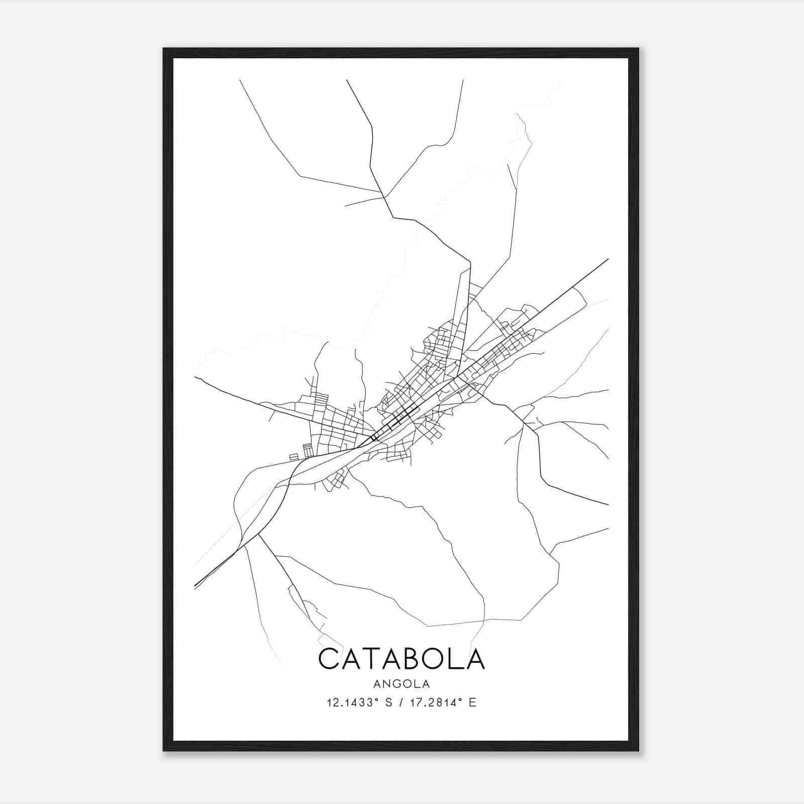 Catabola Angola Map Poster, Catabola City Road Wall Art Print
