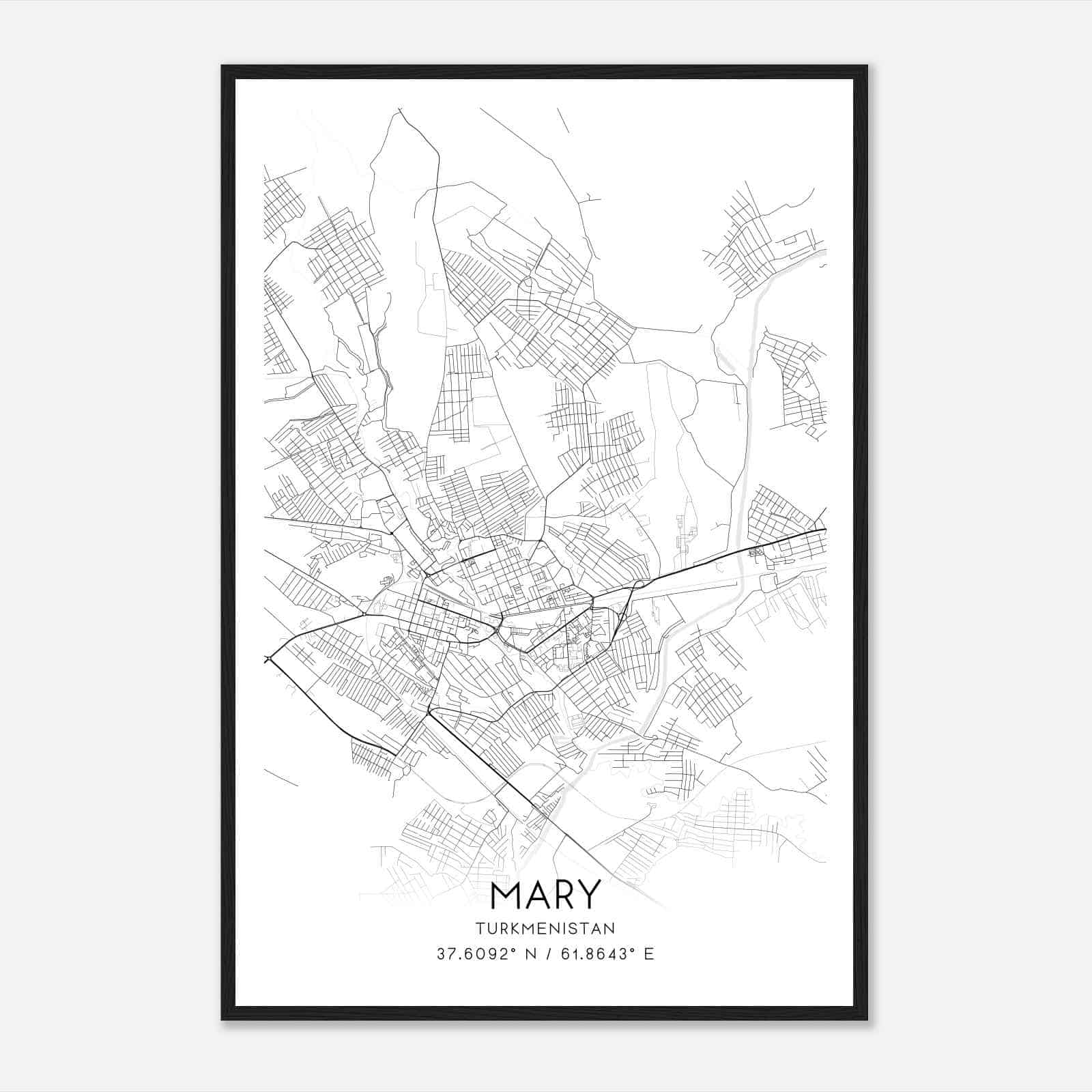 Mary Turkmenistan Map Poster, Mary City Road Wall Art Print