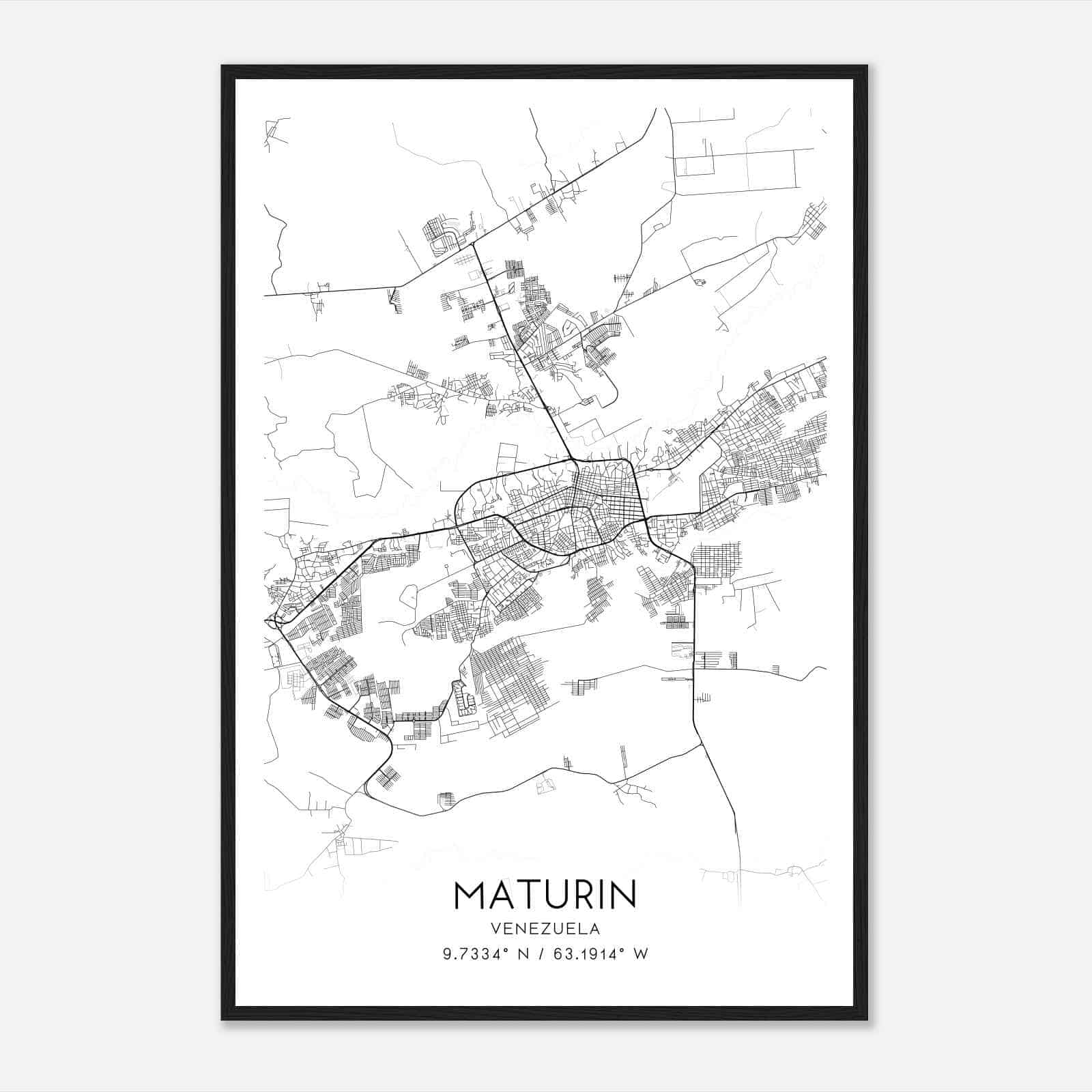 Maturin Venezuela Map Poster, Maturin City Road Wall Art Print