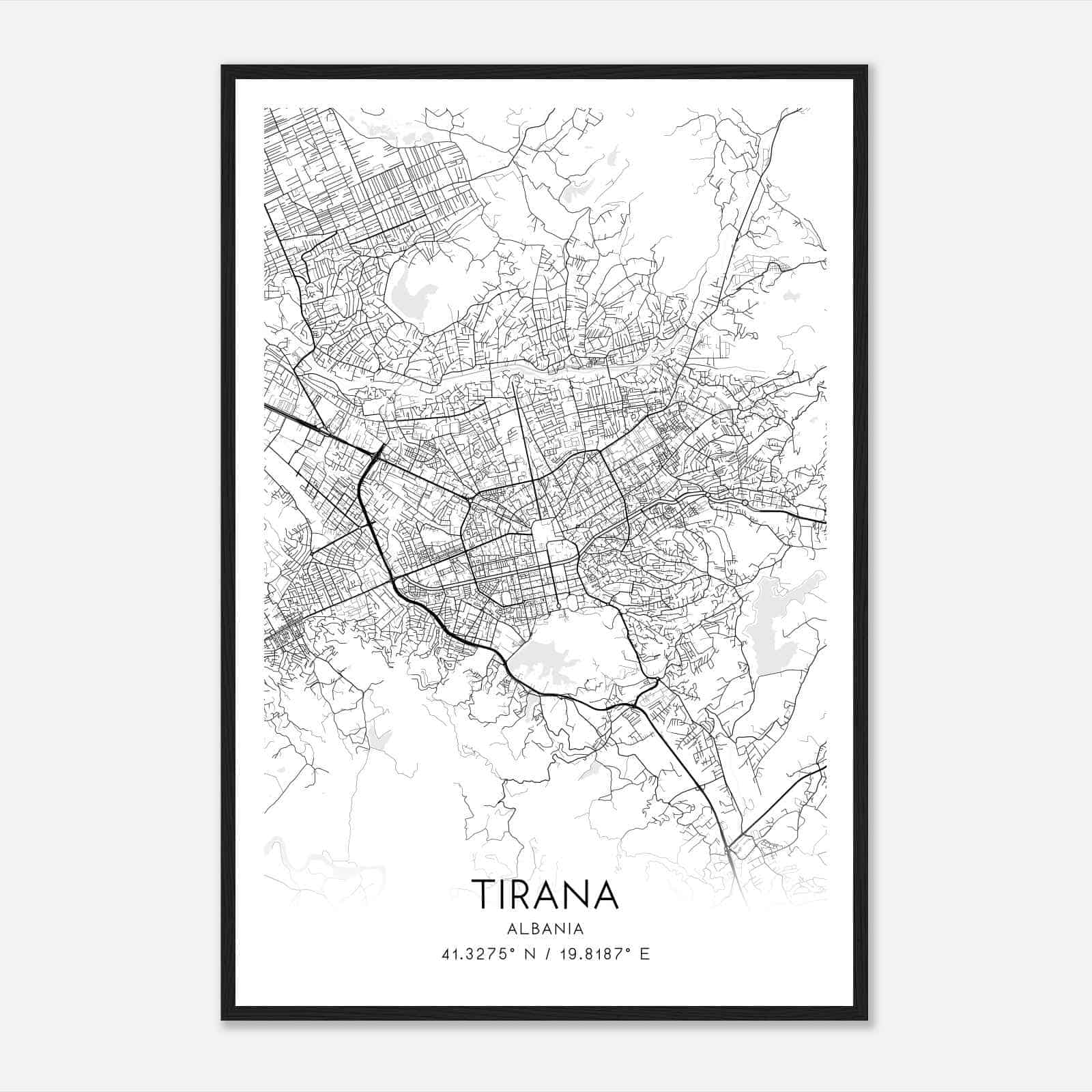 Tirana Albania Map Poster, Tirana City Road Wall Art Print