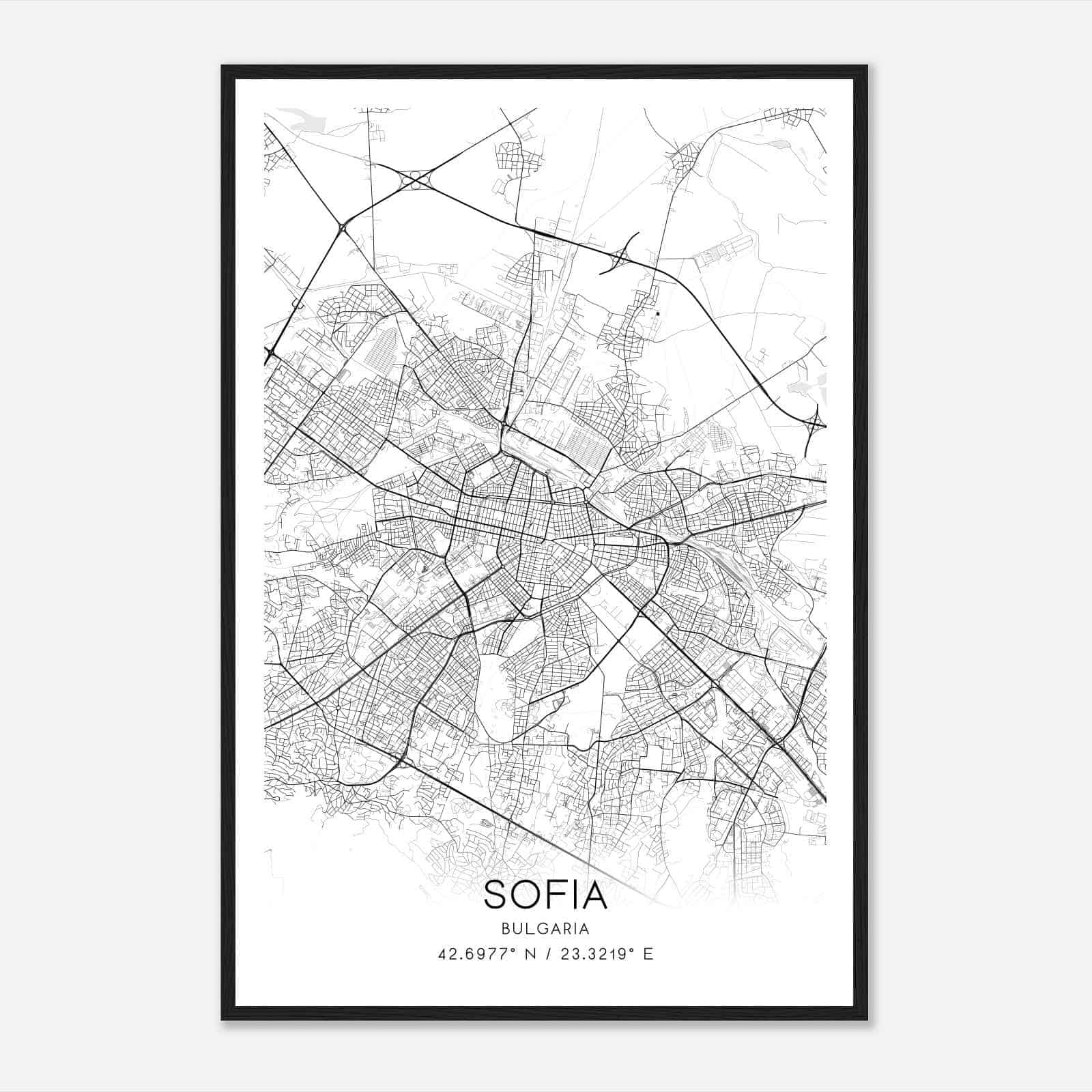 Sofia Bulgaria Map Poster, Sofia City Road Wall Art Print