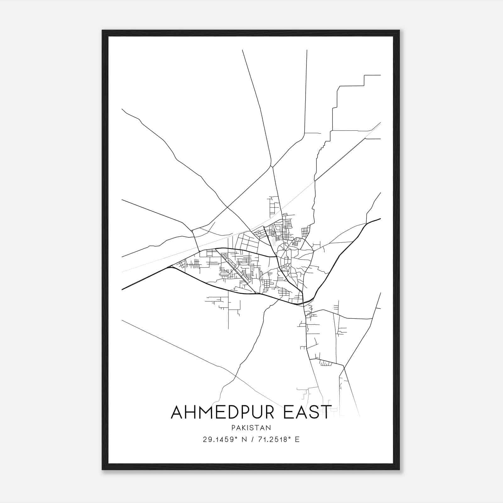 Ahmedpur East Pakistan Map Poster, Ahmedpur East City Road Wall Art Print