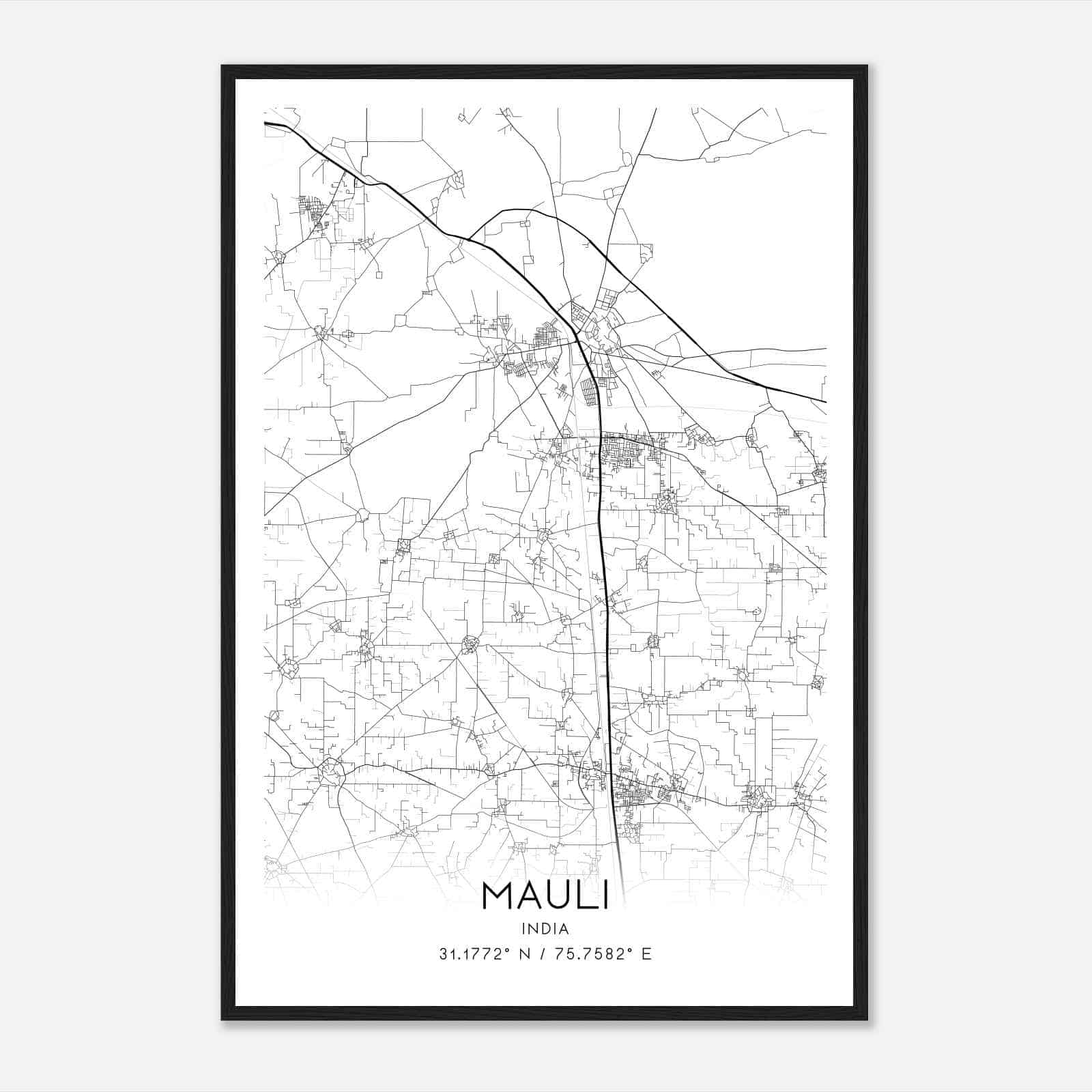 Mauli India Map Poster, Mauli City Road Wall Art Print