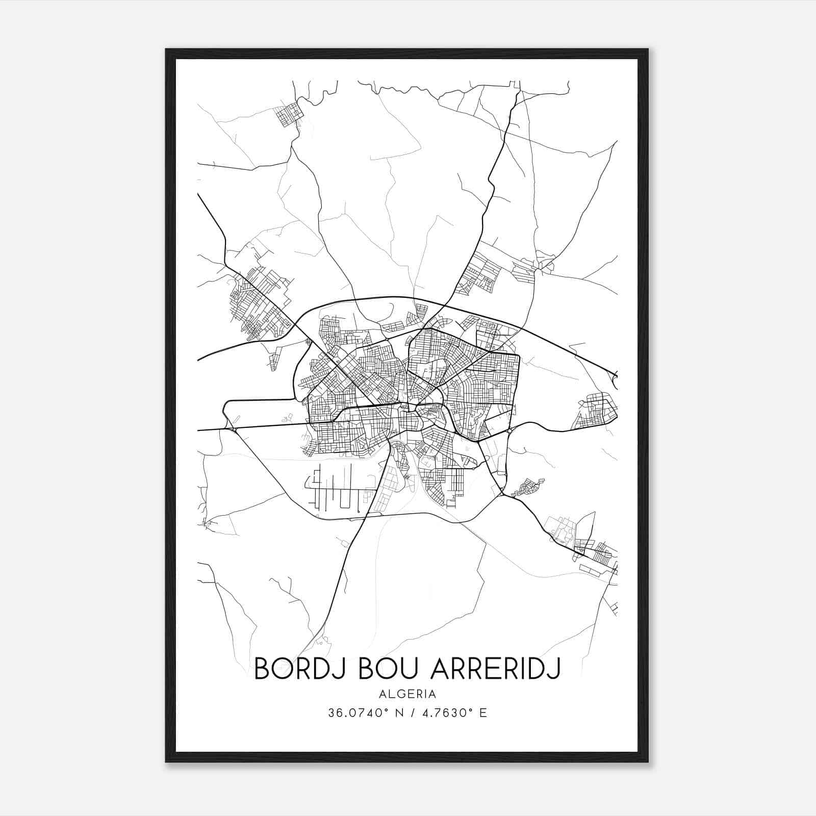 Bordj Bou Arreridj Algeria Map Poster, Bordj Bou Arreridj City Road Wall Art Print