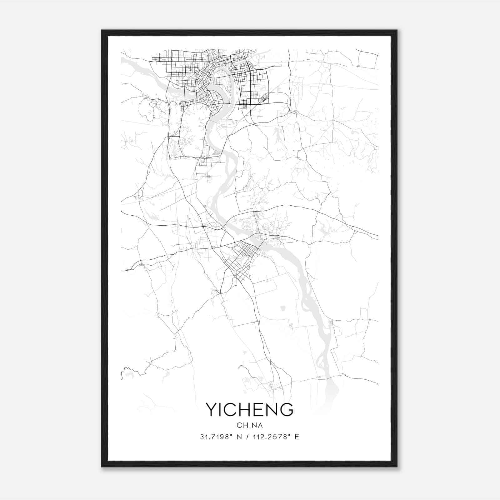 Yicheng China Map Poster, Yicheng City Road Wall Art Print