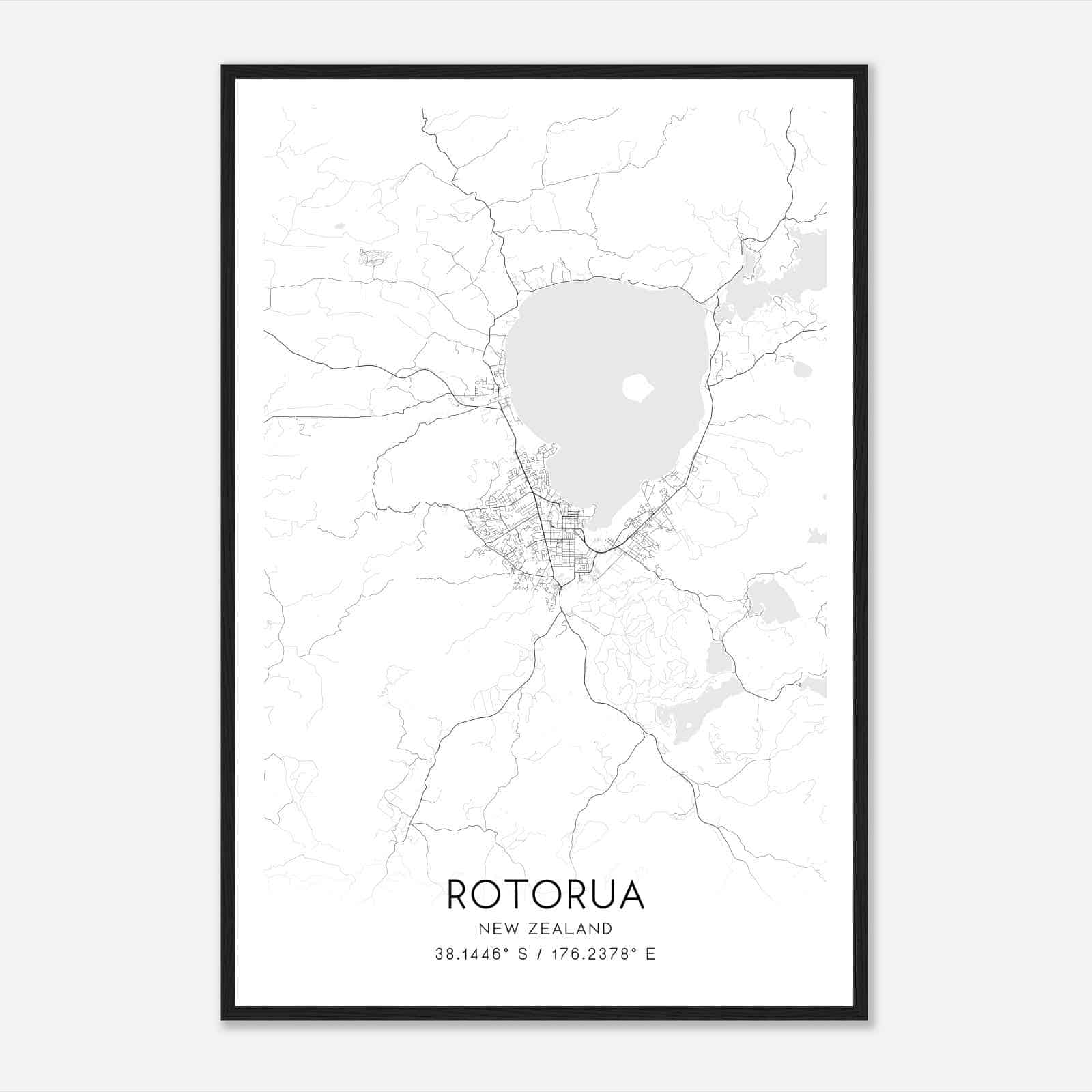Rotorua New Zealand Map Poster, Rotorua City Road Wall Art Print