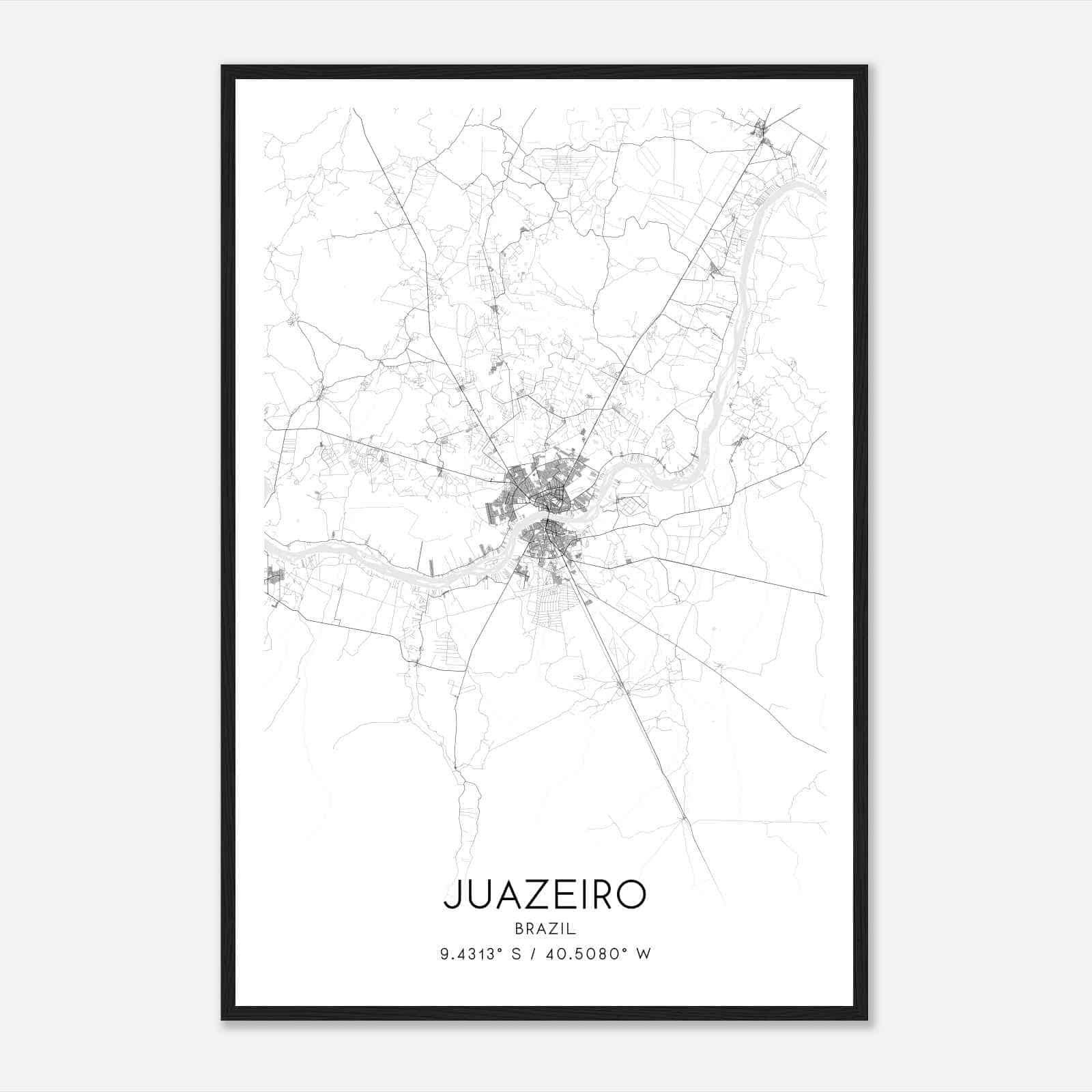 Juazeiro Brazil Map Poster, Juazeiro City Road Wall Art Print