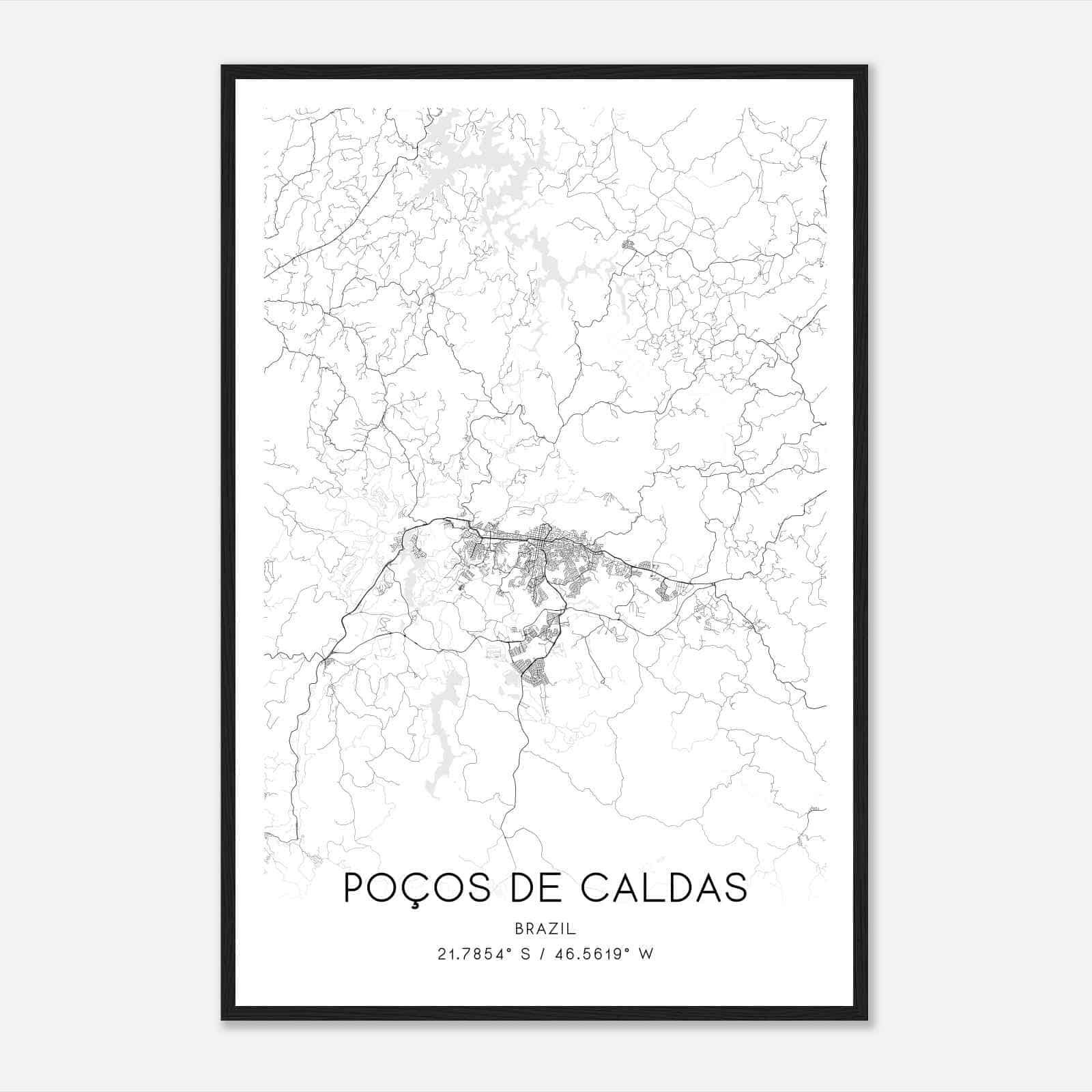 Pocos de Caldas Brazil Map Poster, Pocos de Caldas City Road Wall Art Print