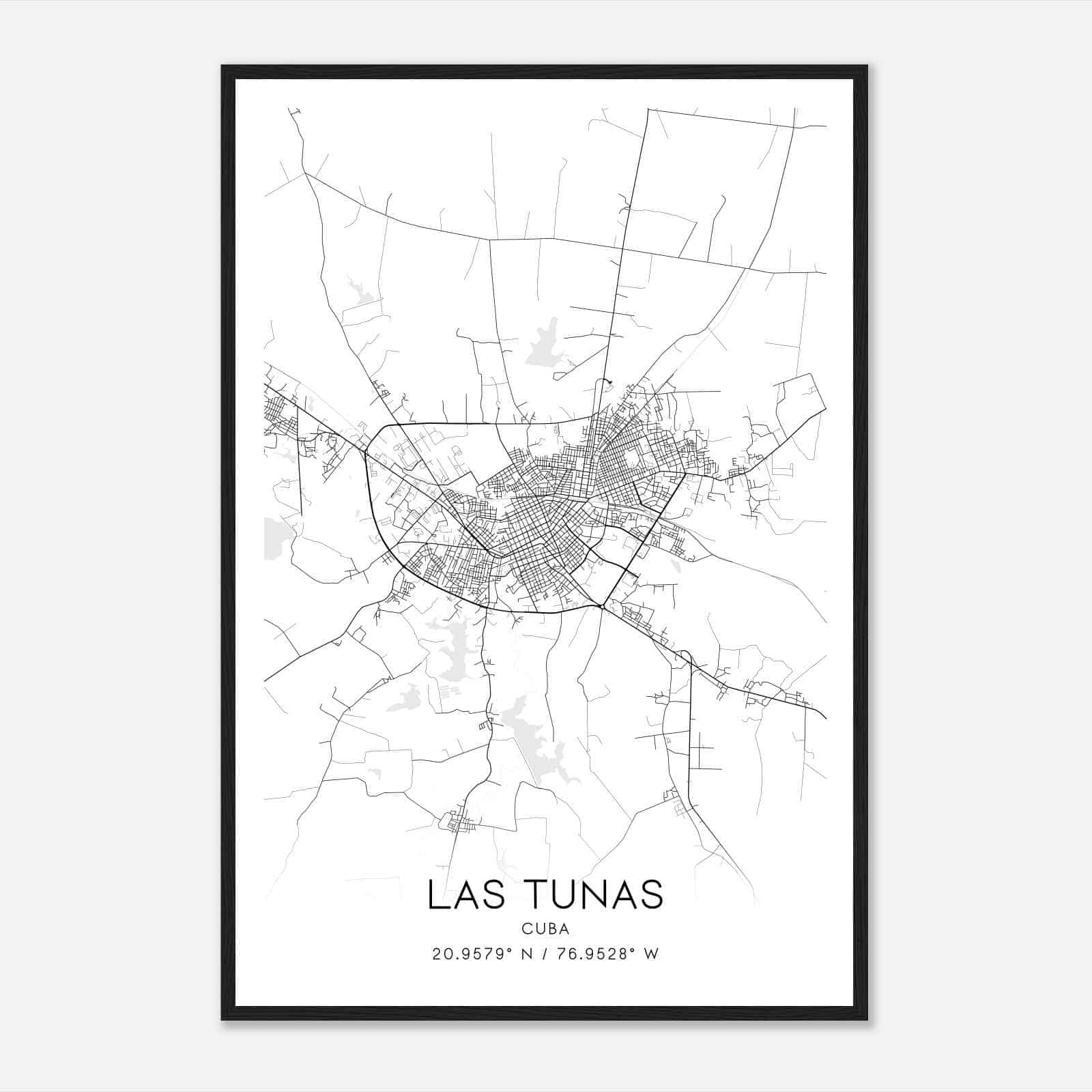 Las Tunas Cuba Map Poster, Las Tunas City Road Wall Art Print