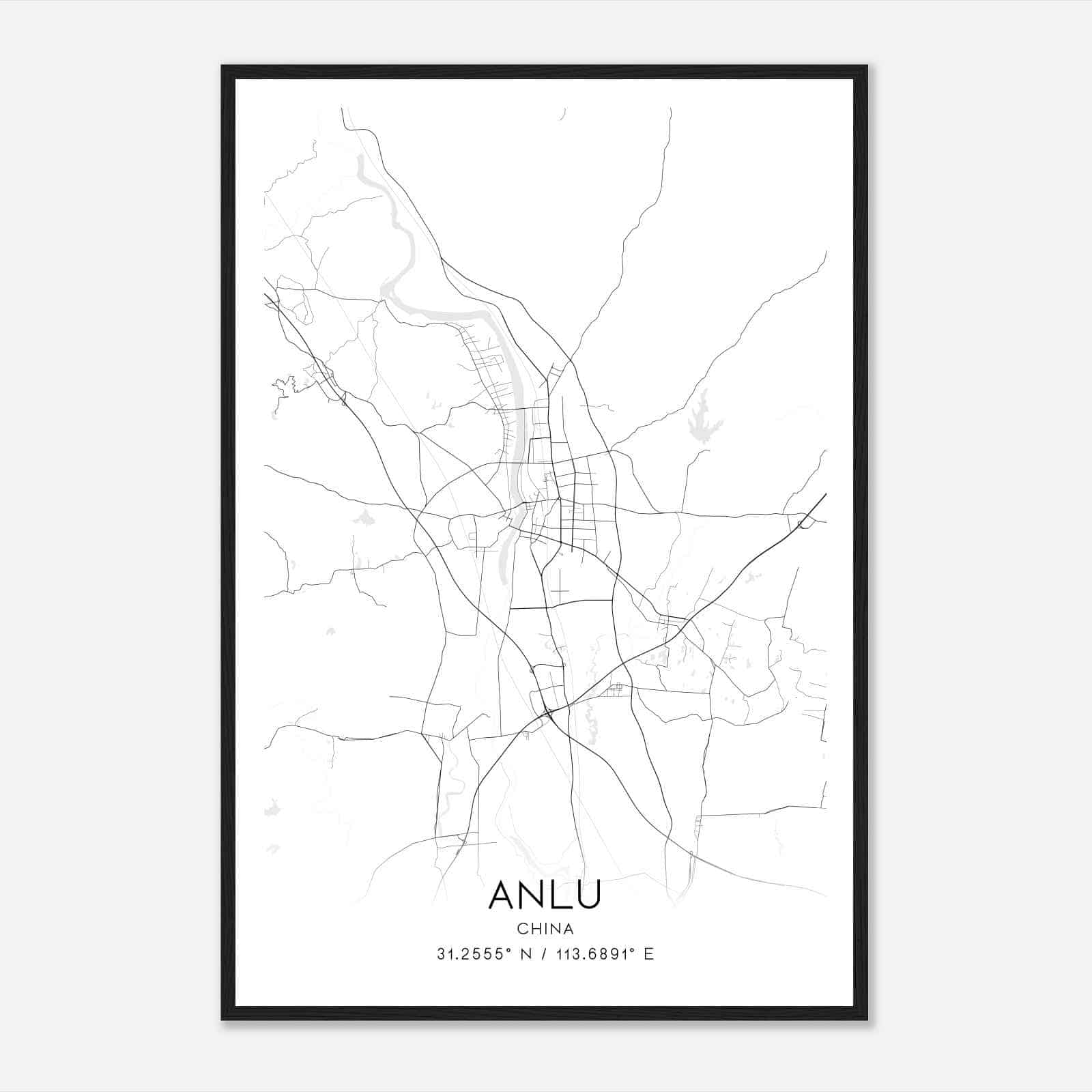 Anlu China Map Poster, Anlu City Road Wall Art Print