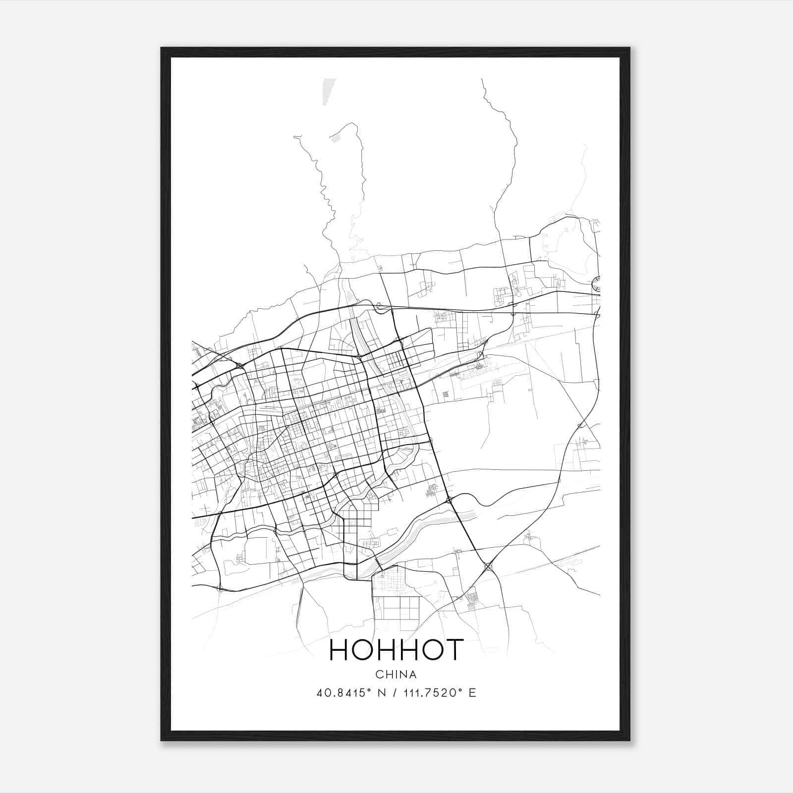 Hohhot China Map Poster, Hohhot City Road Wall Art Print