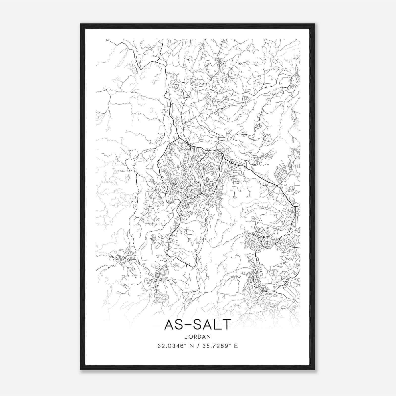AsSalt Jordan Map Poster, AsSalt City Road Wall Art Print