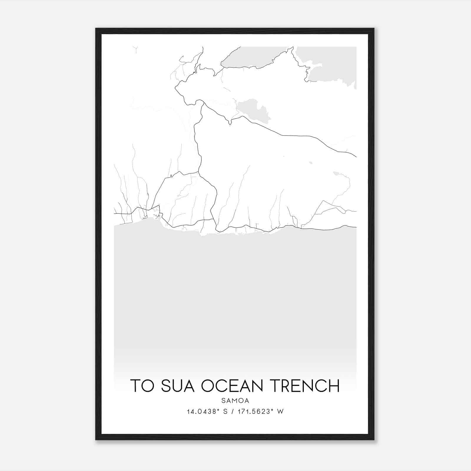 To Sua Ocean Trench Samoa Map Poster, To Sua Ocean Trench City Road Wall Art Print