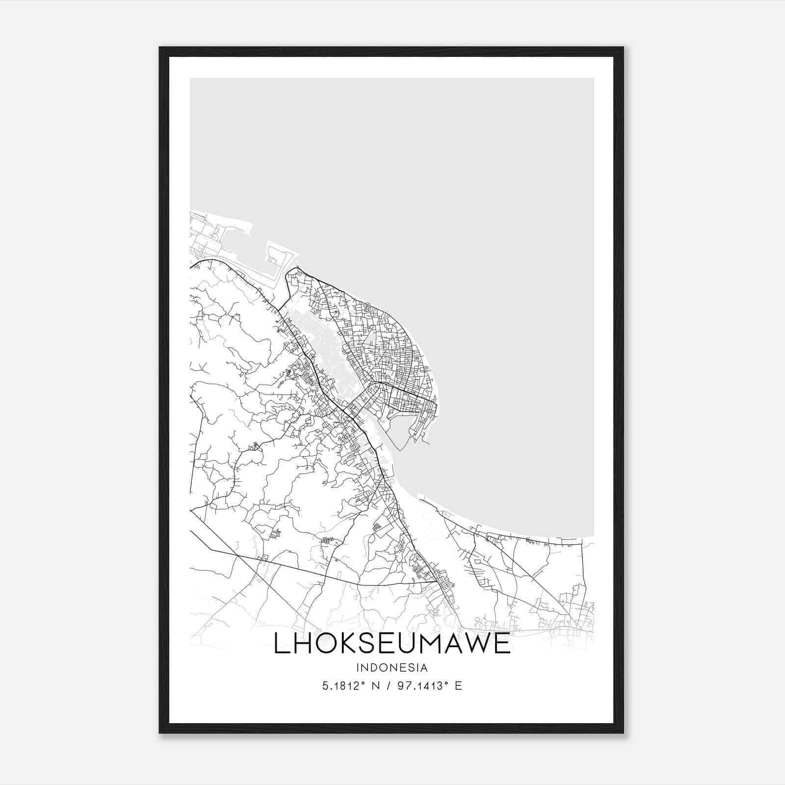 Lhokseumawe Indonesia Map Poster, Lhokseumawe City Road Wall Art Print