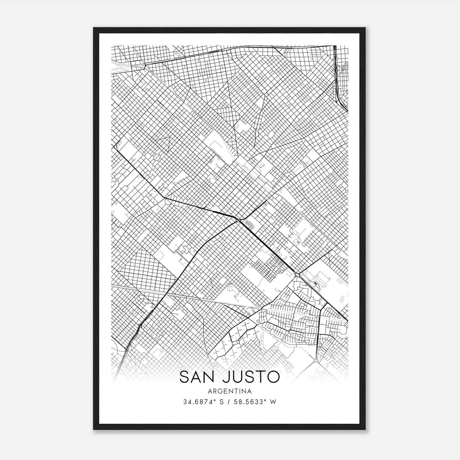 San Justo Argentina Map Poster, San Justo City Road Wall Art Print