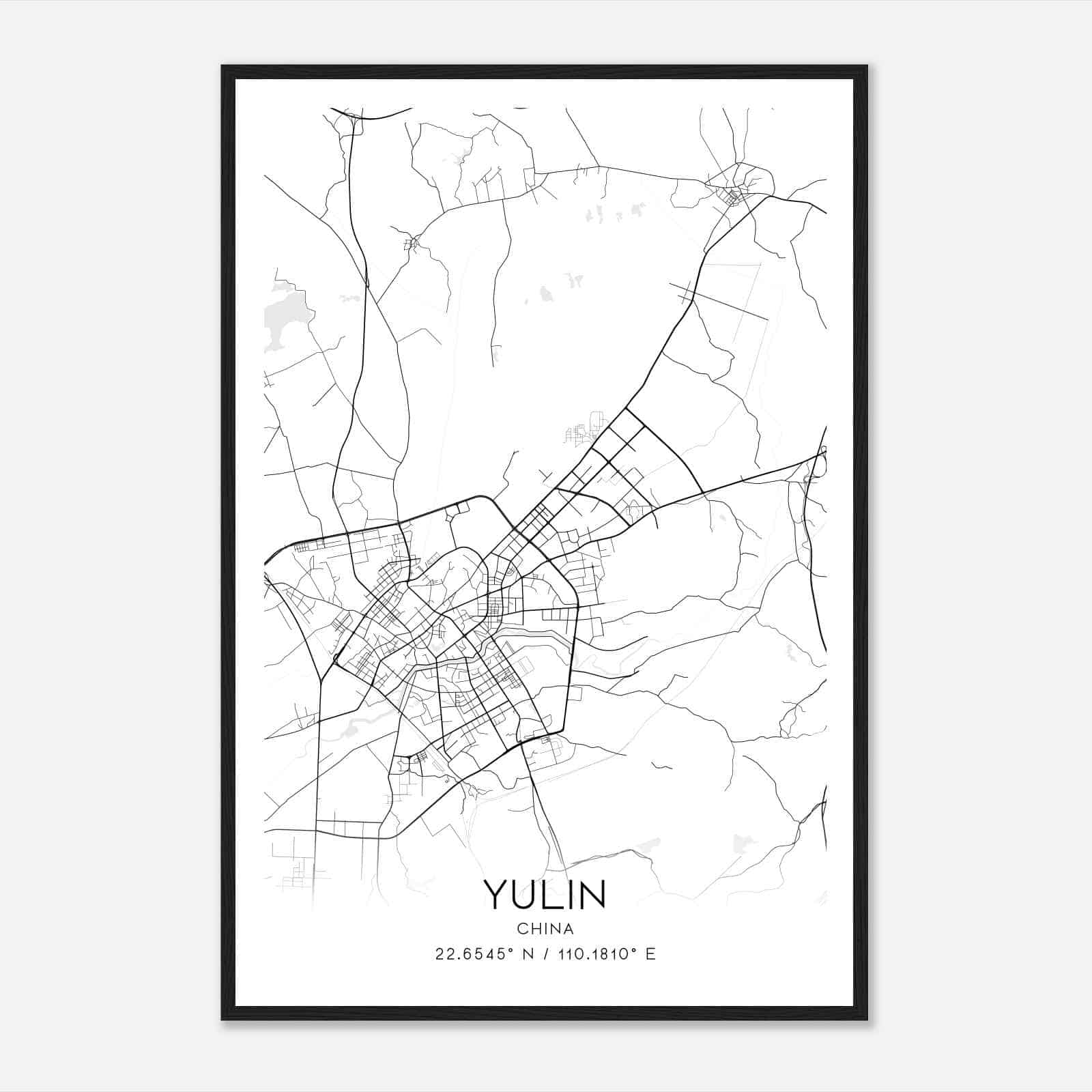 Yulin China Map Poster, Yulin City Road Wall Art Print