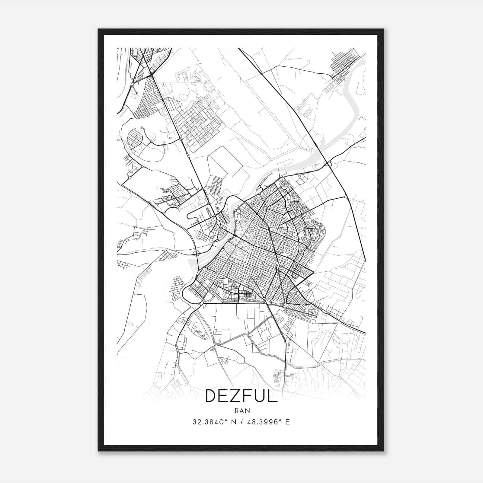 Dezful Iran Map Poster, Dezful City Road Wall Art Print