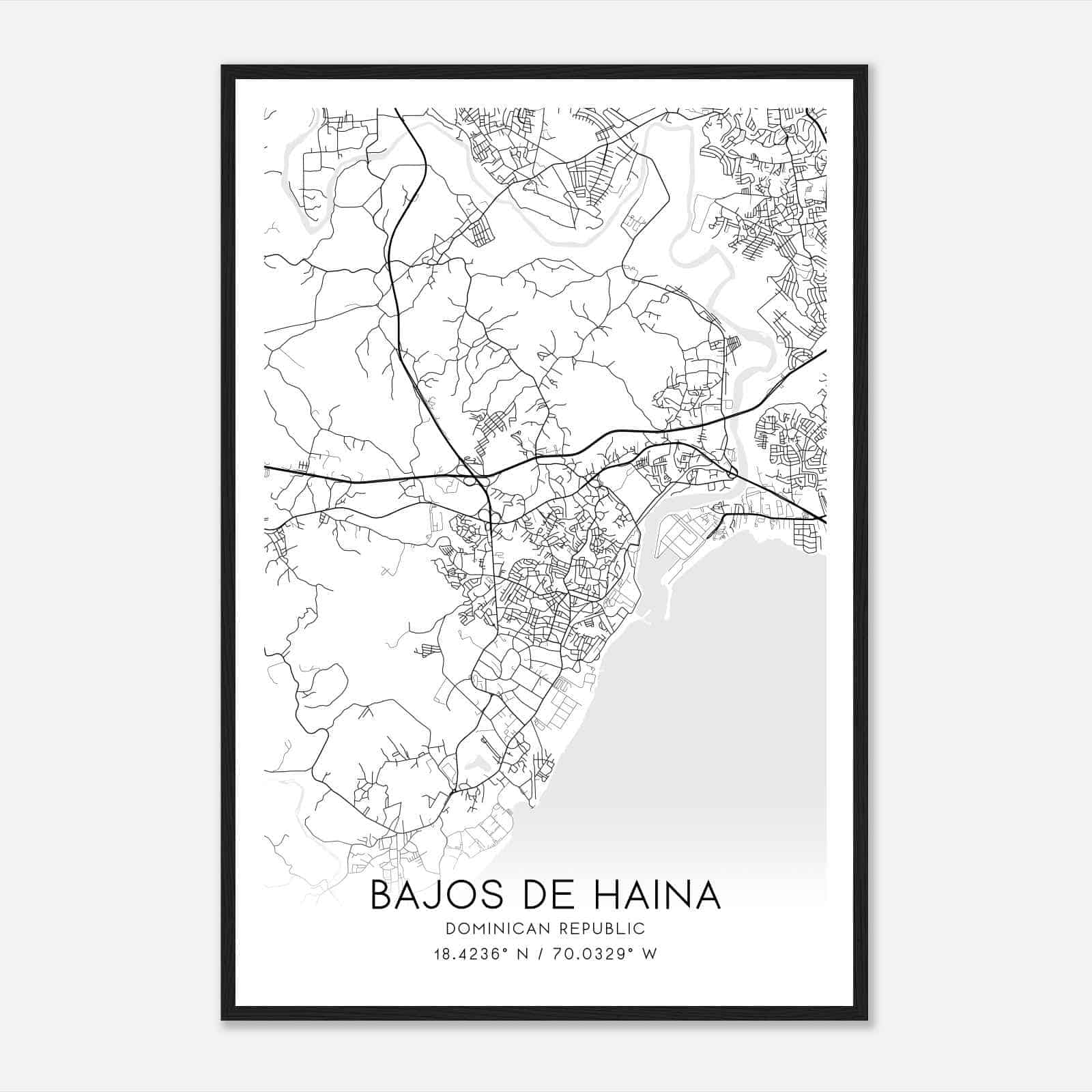 Bajos de Haina Dominican Republic Map Poster, Bajos de Haina City Road Wall Art Print
