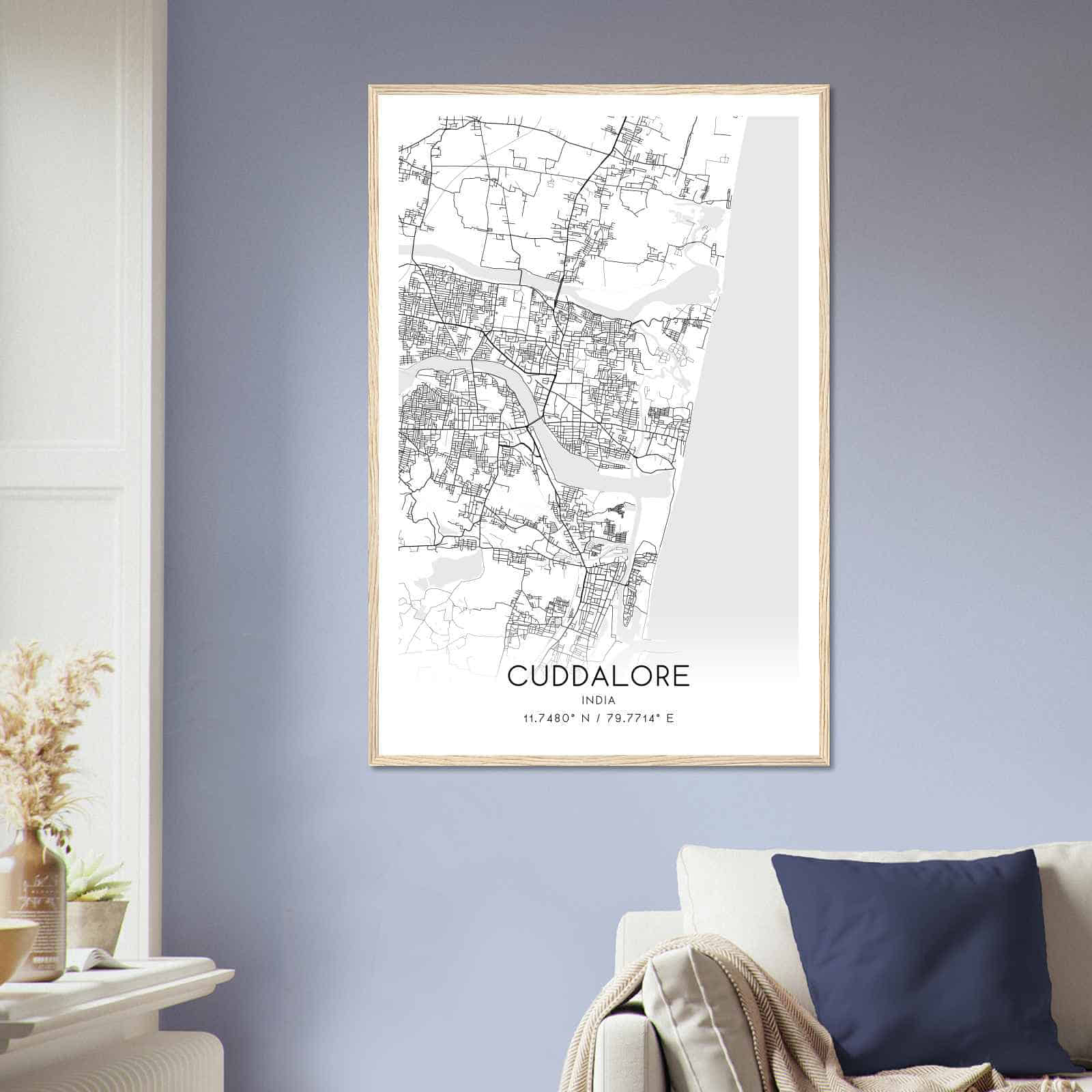 Cuddalore India Map Poster, Cuddalore City Road Wall Art Print