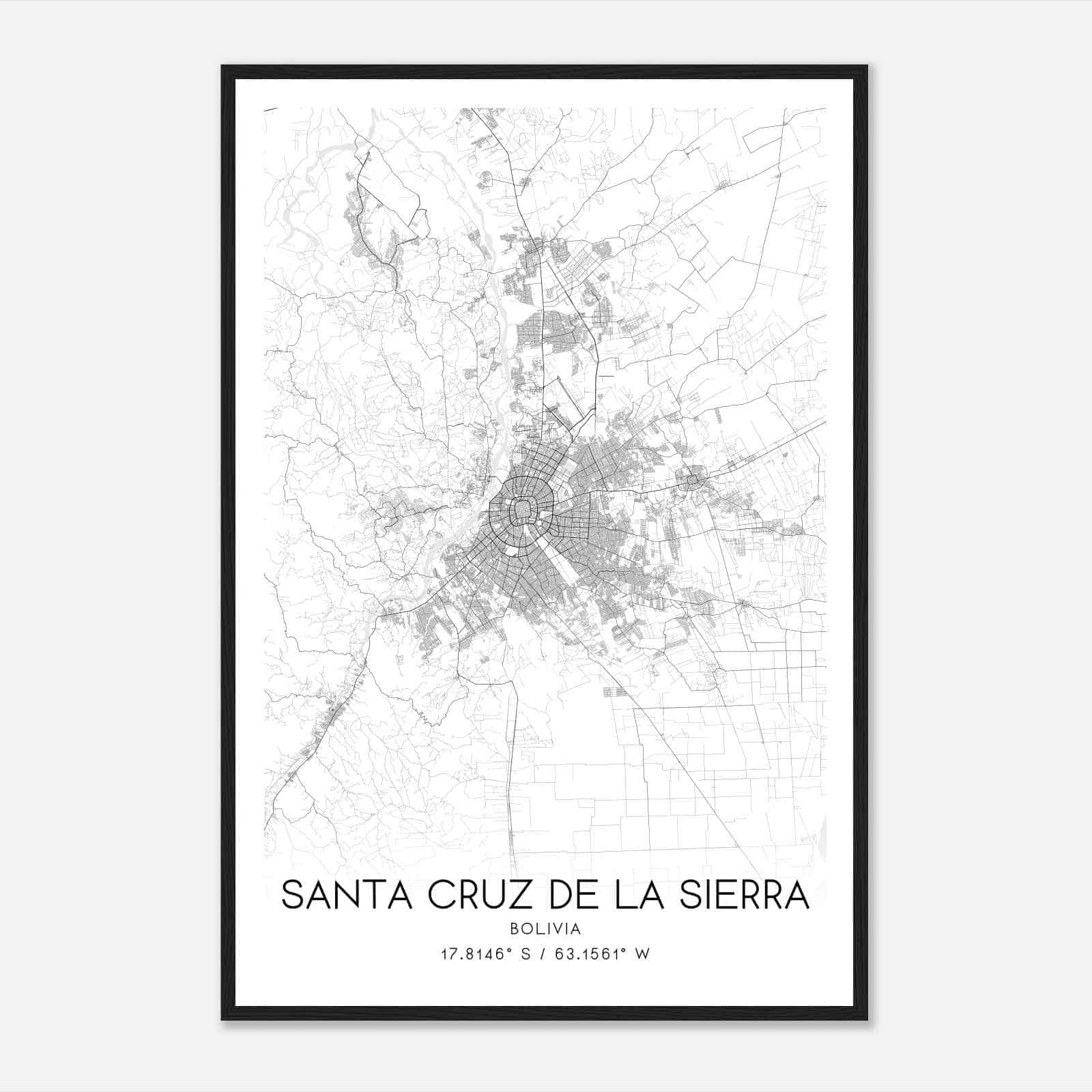 Santa Cruz de la Sierra Bolivia Map Poster, Santa Cruz de la Sierra City Road Wall Art Print