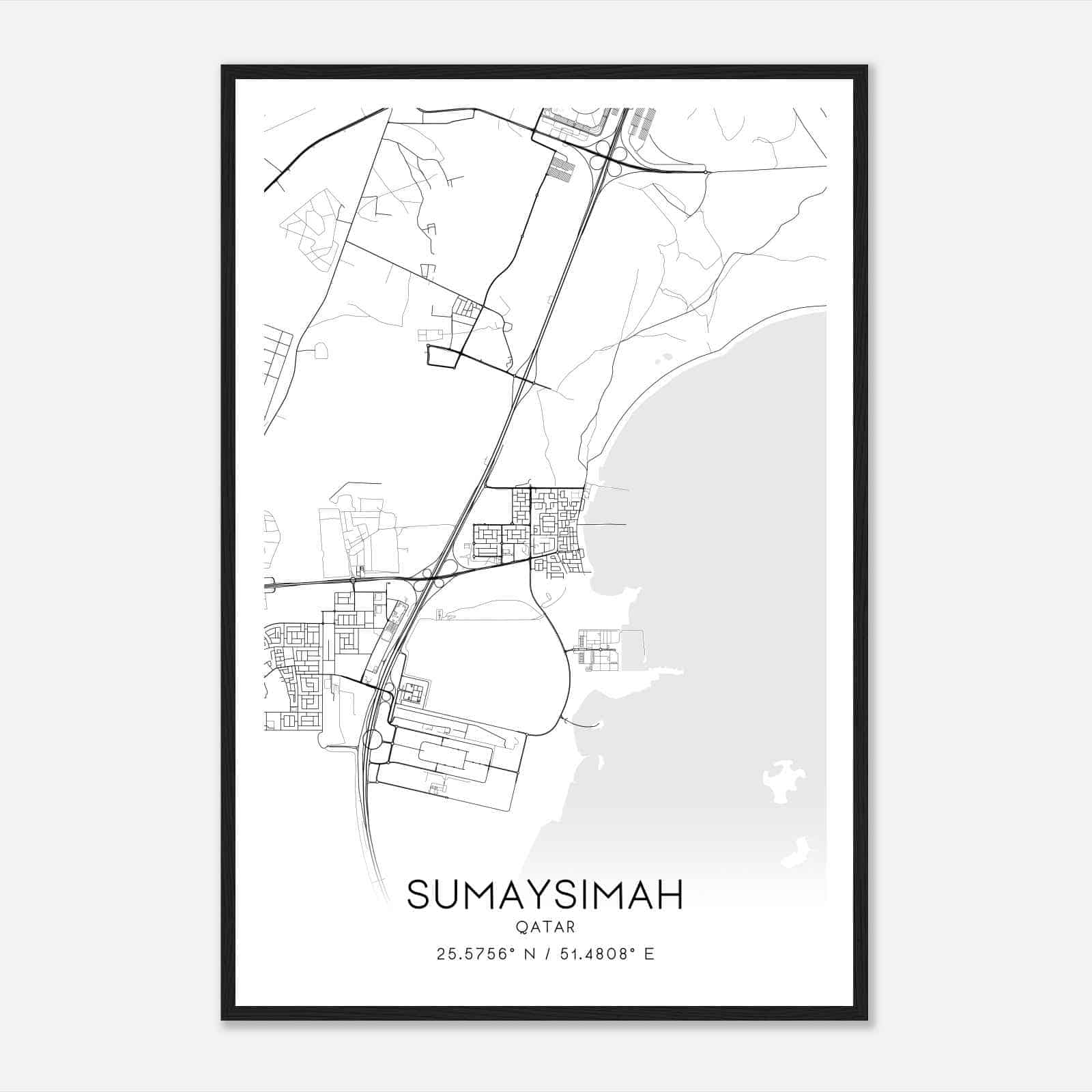 Sumaysimah Qatar Map Poster, Sumaysimah City Road Wall Art Print