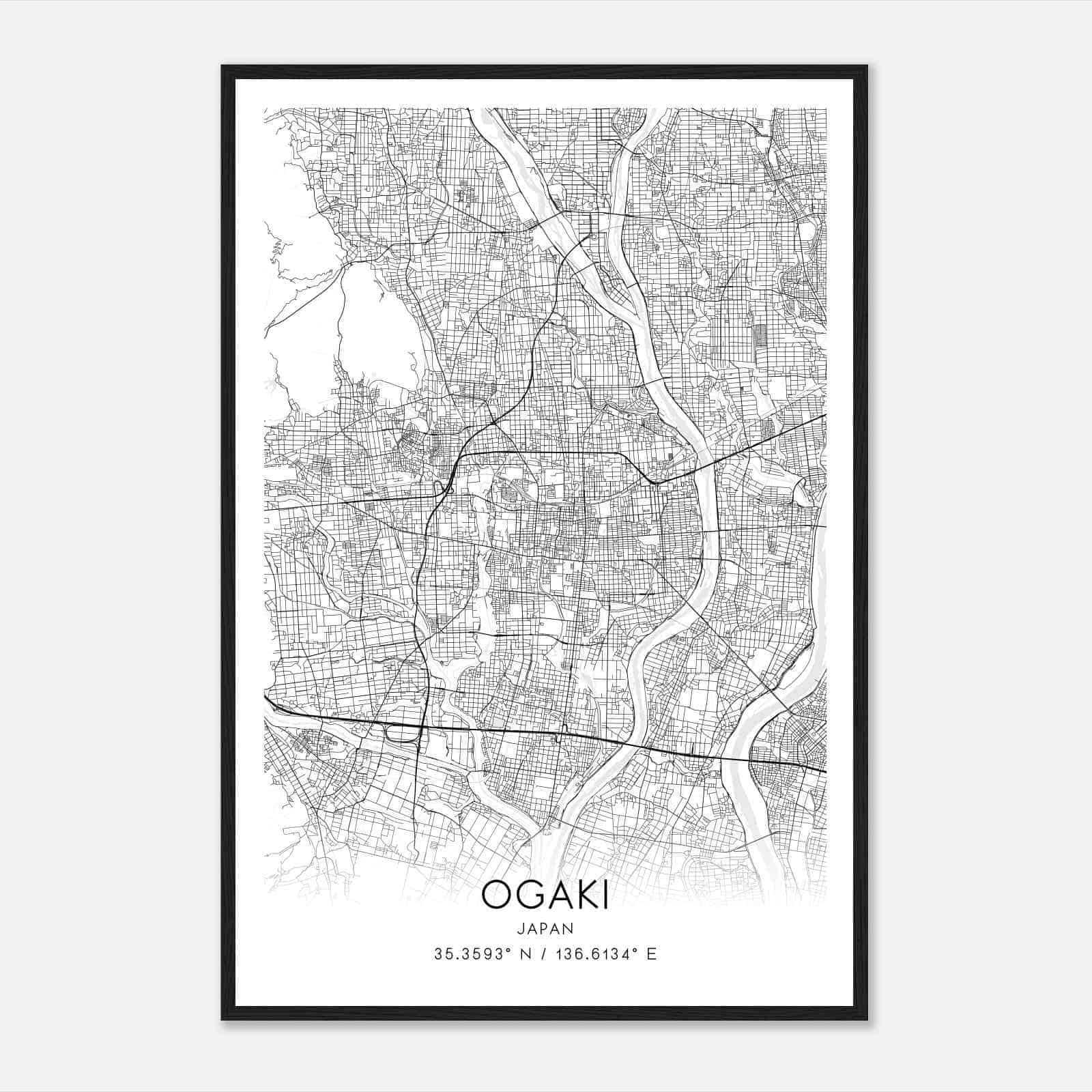 Ogaki Japan Map Poster, Ogaki City Road Wall Art Print