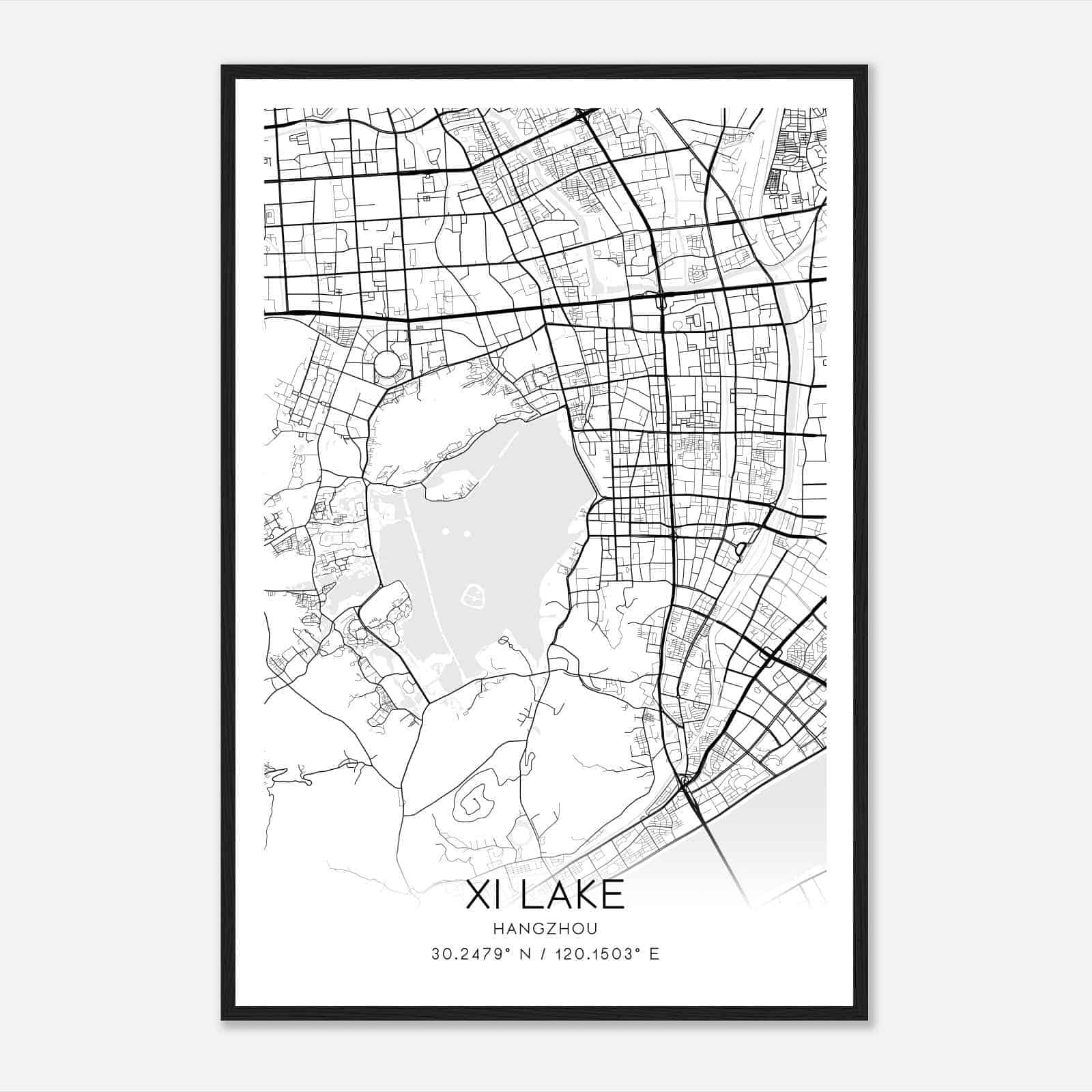 Xi Lake Hangzhou Map Poster, Xi Lake City Road Wall Art Print