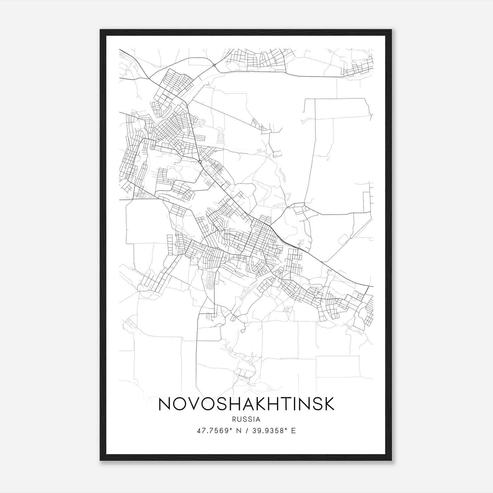 Novoshakhtinsk Russia Map Poster, Novoshakhtinsk City Road Wall Art Print