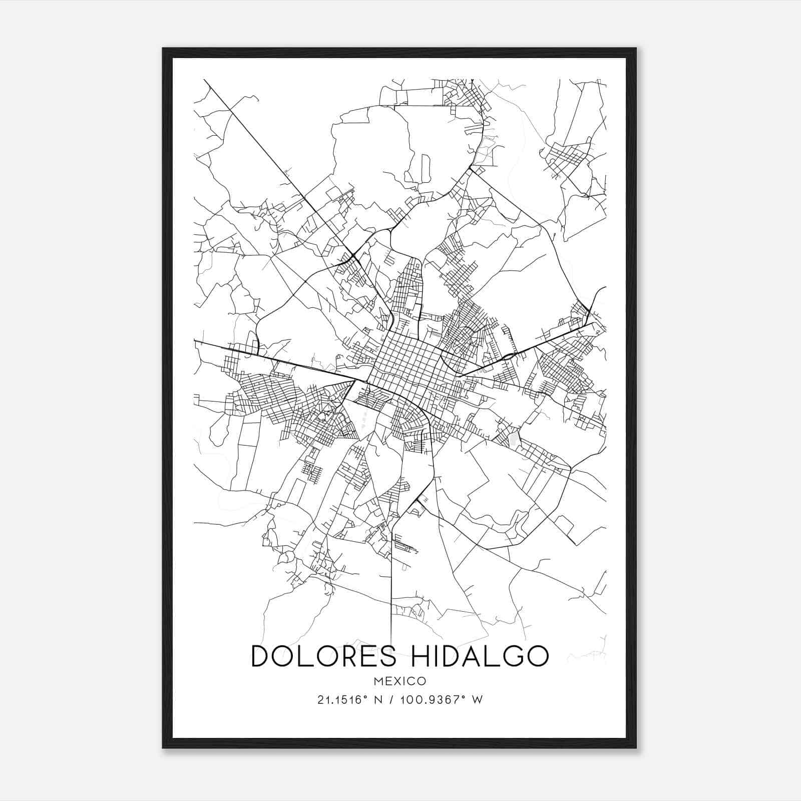 Dolores Hidalgo Mexico Map Poster, Dolores Hidalgo City Road Wall Art Print