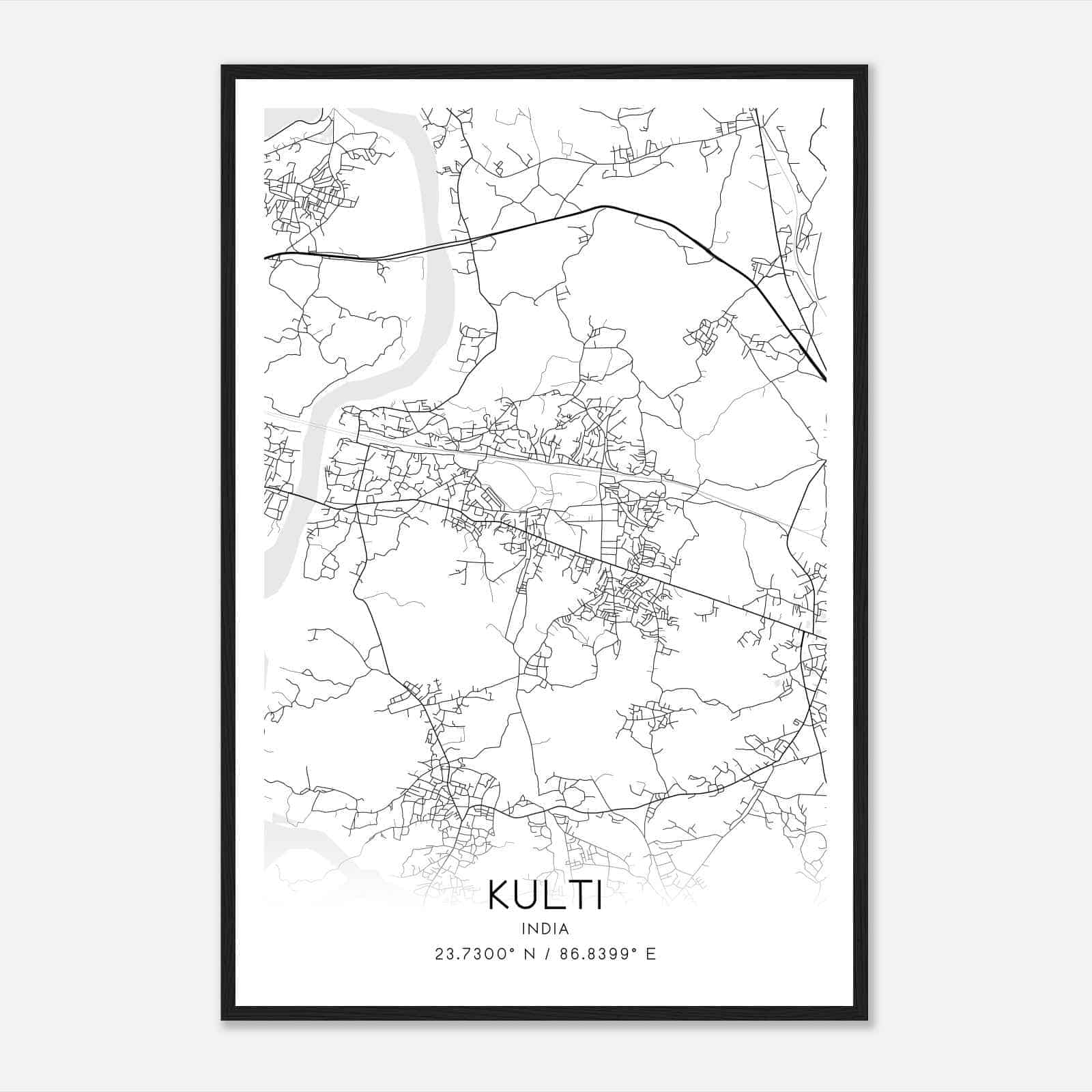 Kulti India Map Poster, Kulti City Road Wall Art Print